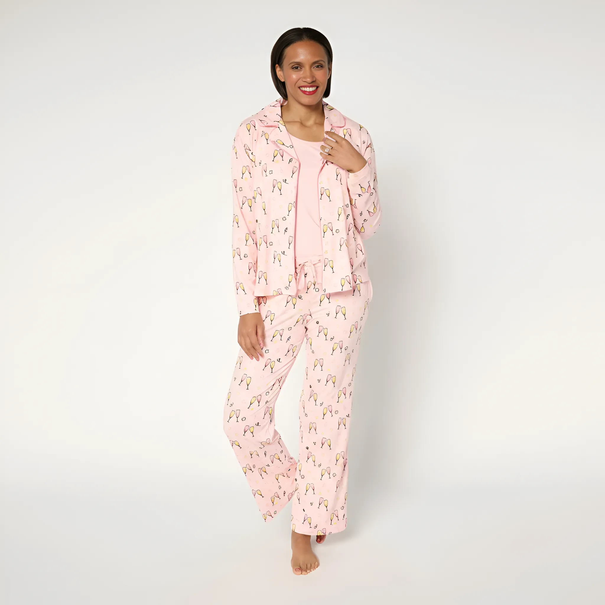 Petite Notch Collar Pajama Set For Women