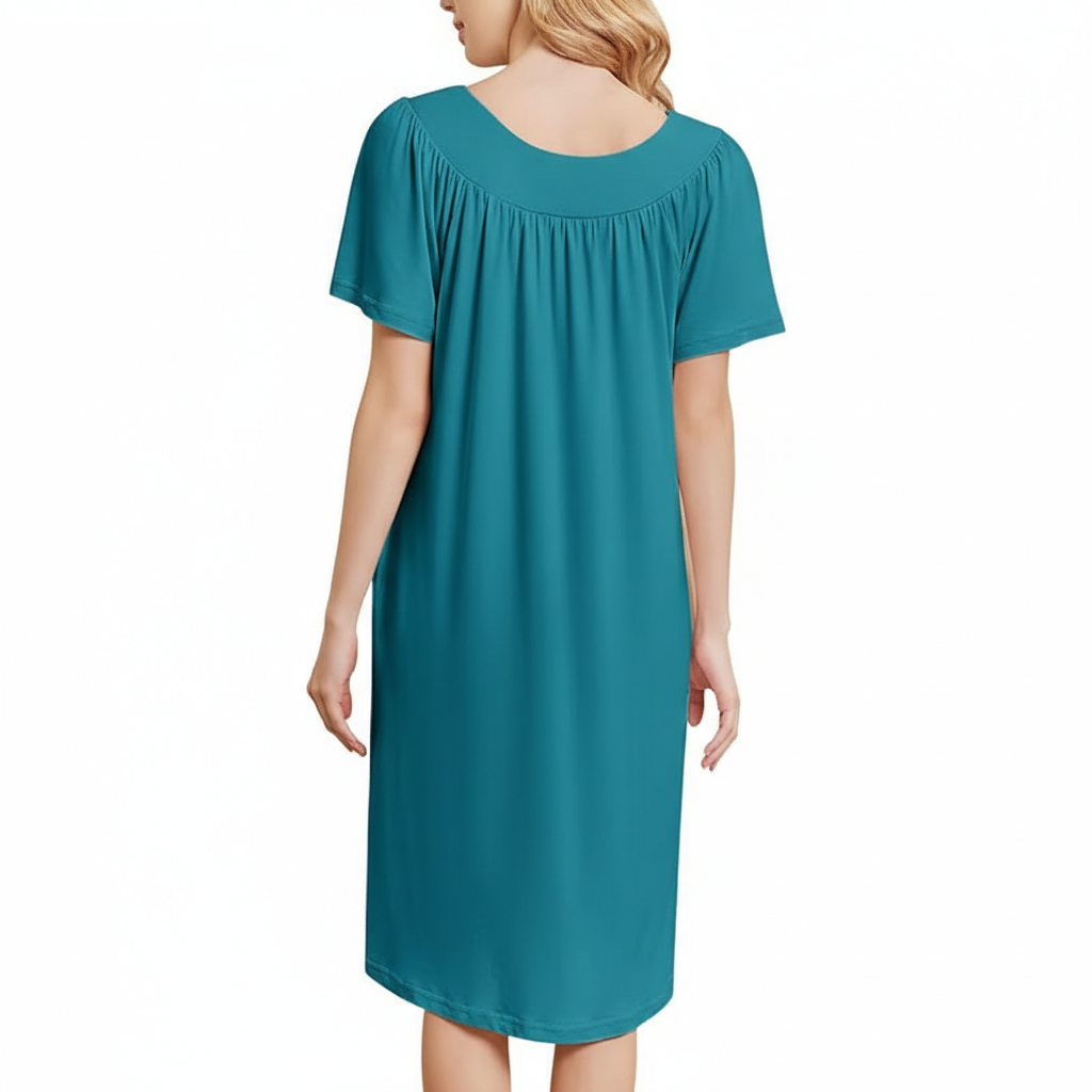 Pleated Nightgowns Short Sleeve House Dress