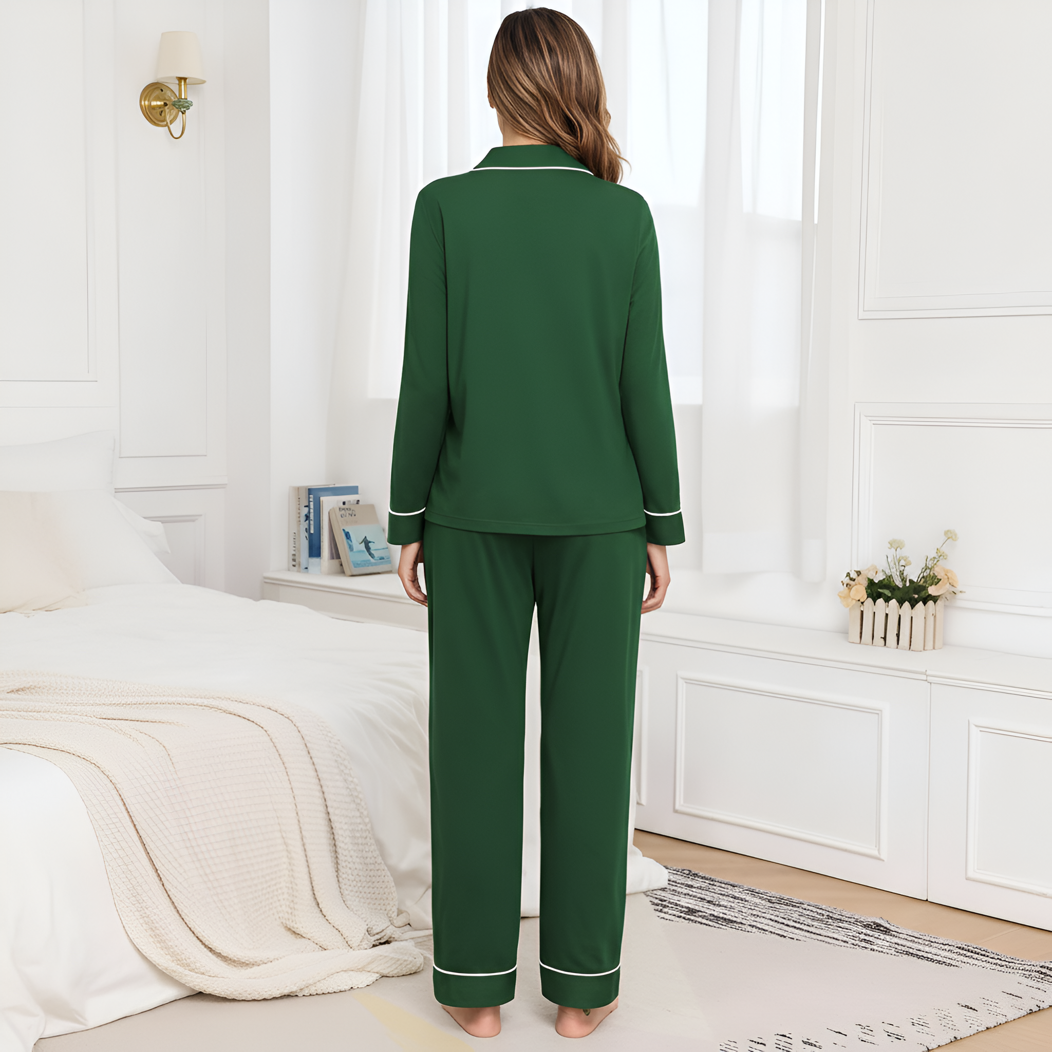 Long Sleeve Sleepwear Pajama Set With Button Down Design For Women