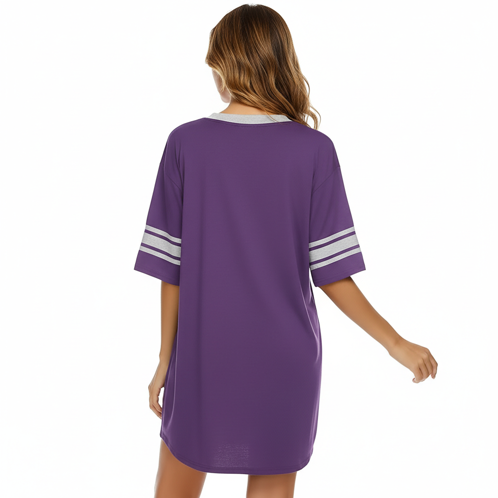 Nightgown Sleepwear With Short Sleeves And Color Block For Women