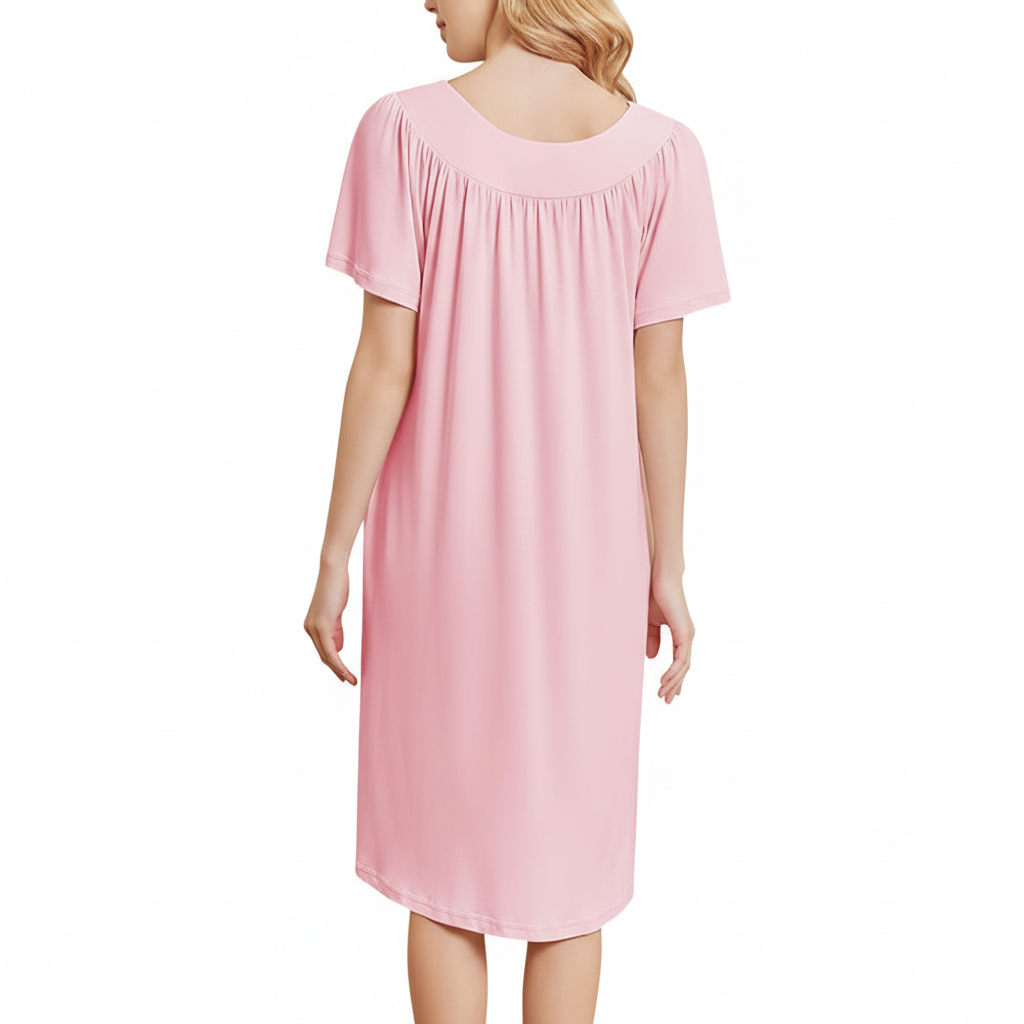 Pleated Nightgowns Short Sleeve House Dress