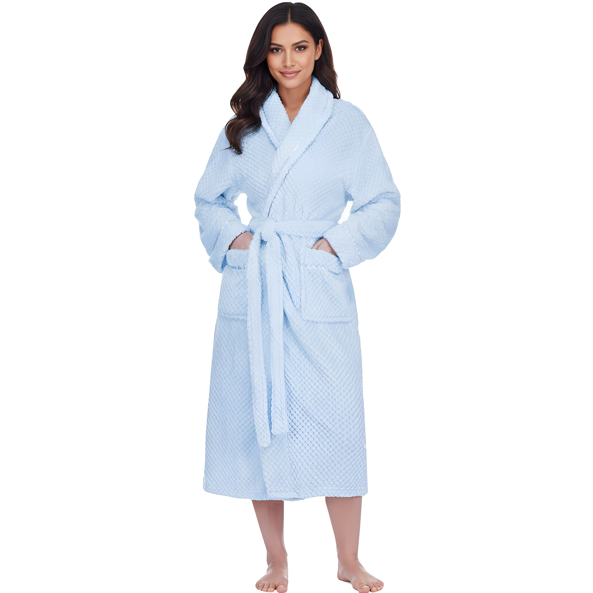 Plush Textured Design Fleece Long Bathrobe For Women