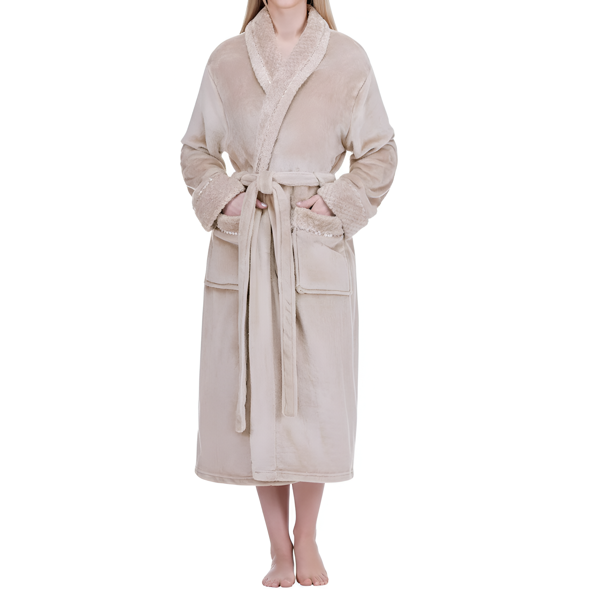 Soft Fleece Long Spa Bathrobe With Pockets