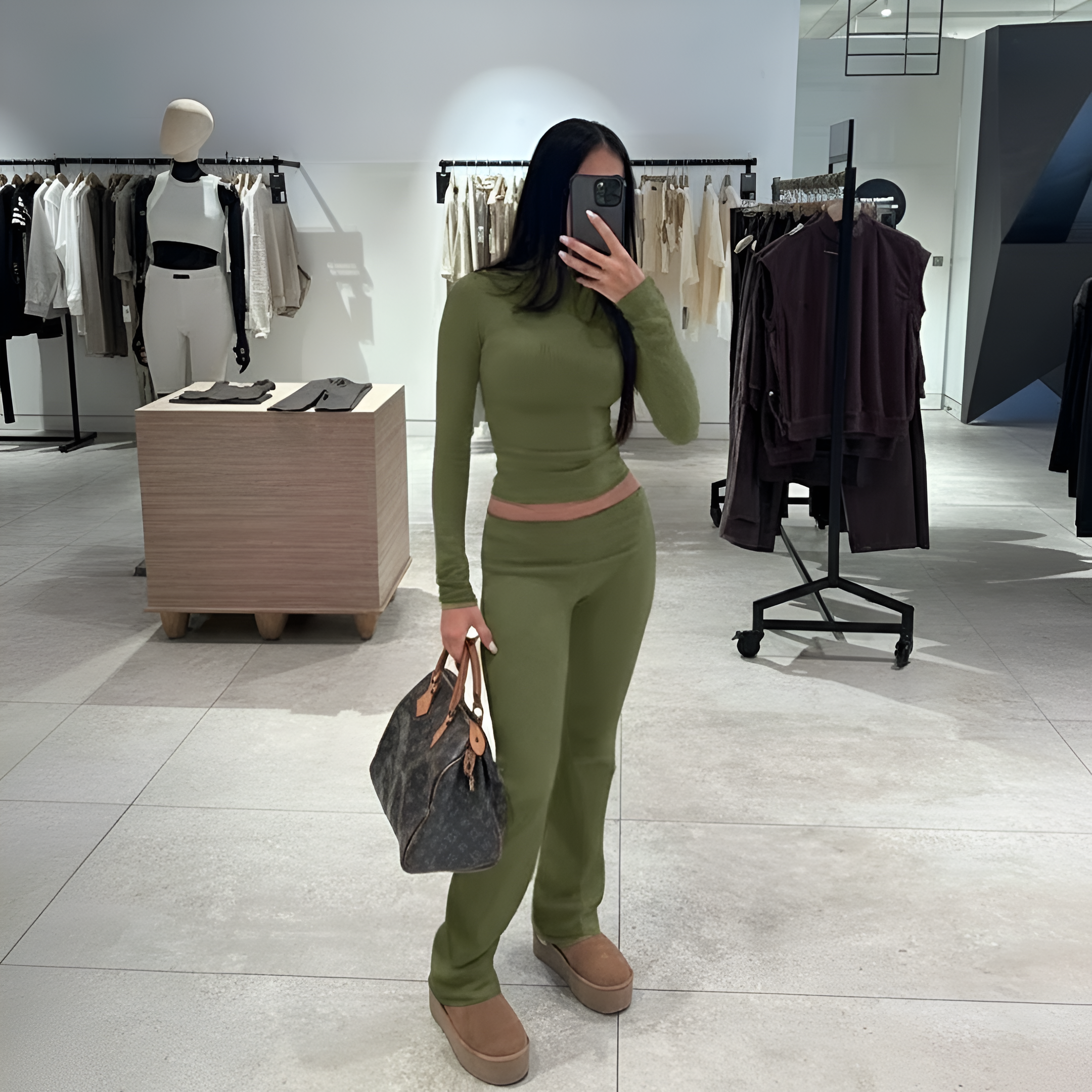 2 Piece Of Soft Lounge Wear Long Sleeve Top And Flared Pants Set For Women