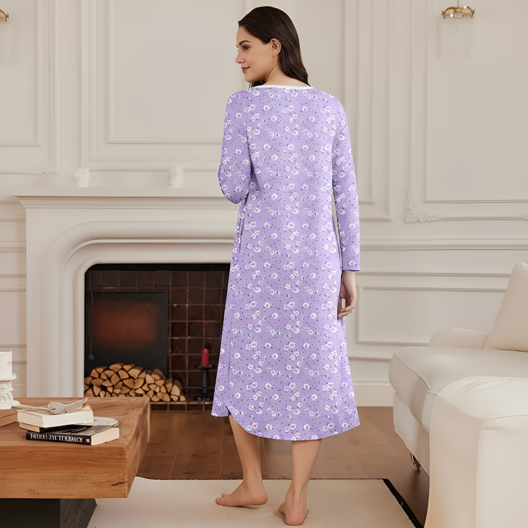 Full Length Nightgown For Women With Pockets