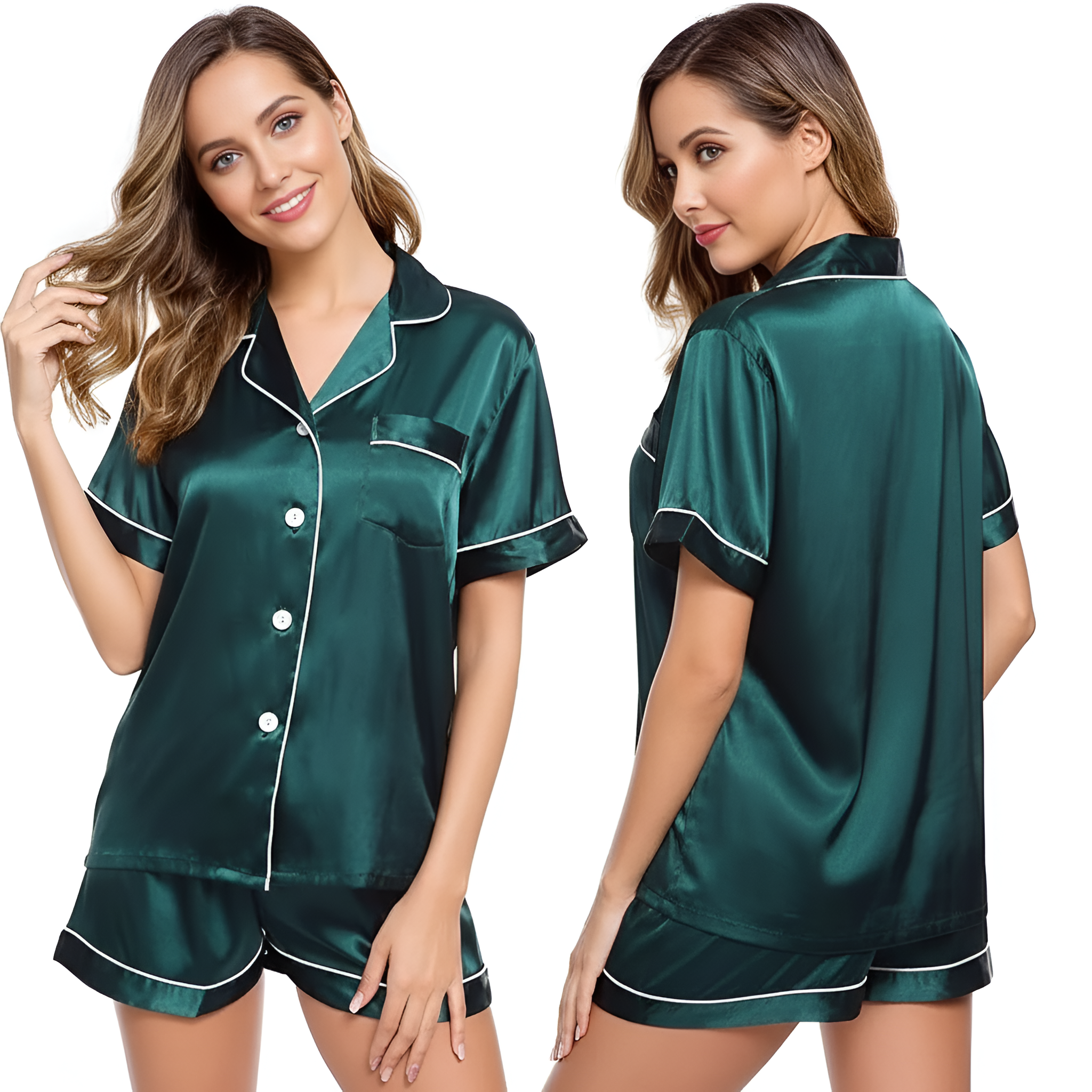 2 Piece Short Sleeve Button Down Top And Shorts Pajama Set