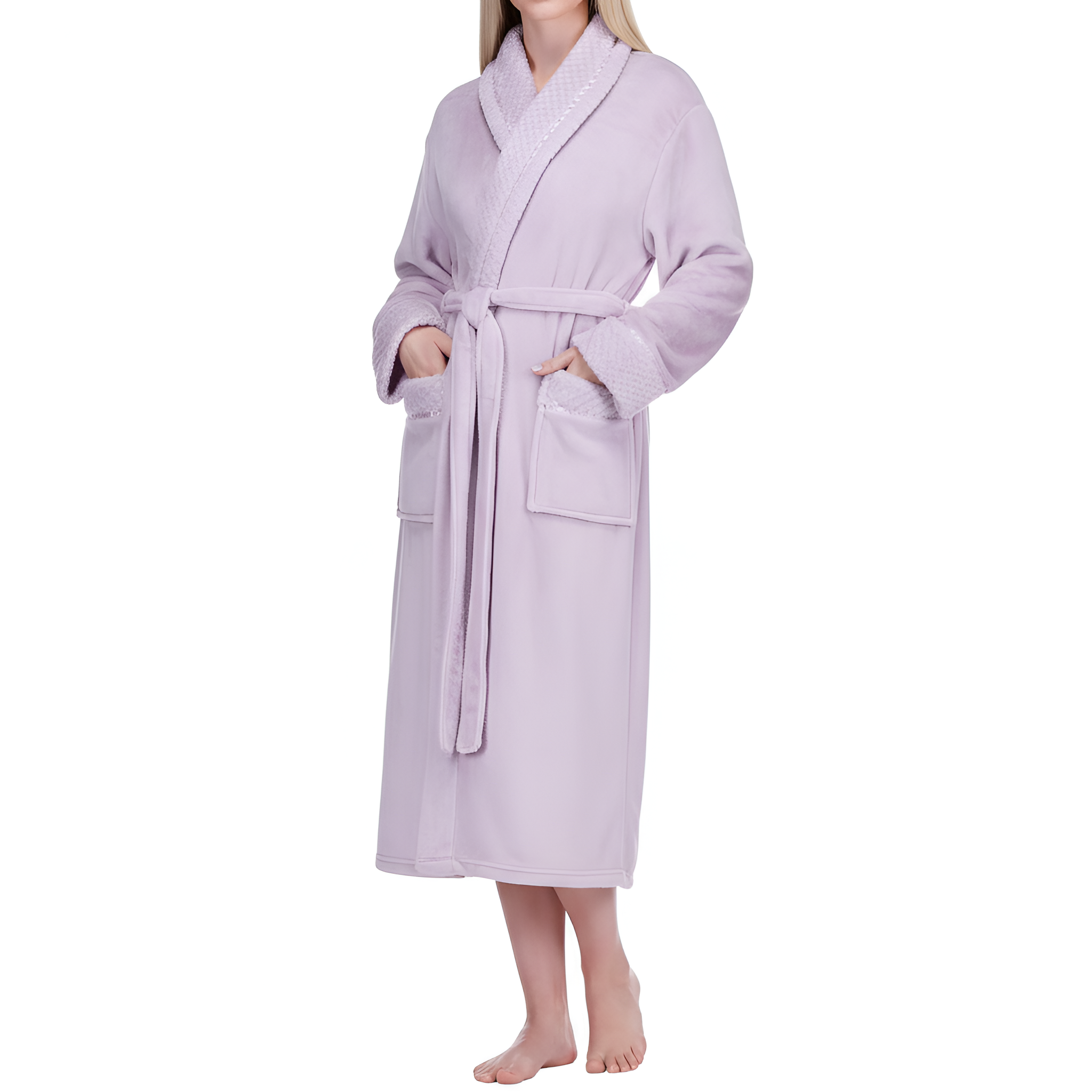 Soft Fleece Long Spa Bathrobe With Pockets