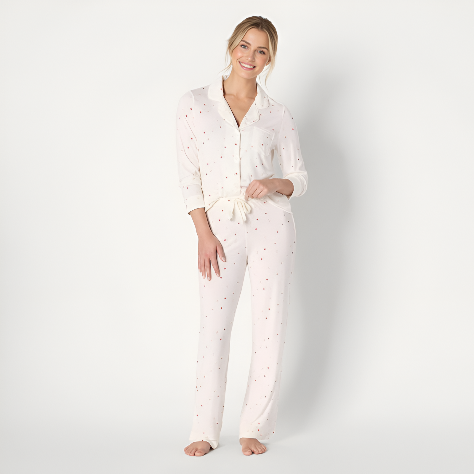 Long Sleeve Button Down Printed Pajama Set For Women