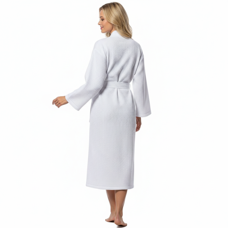 Lightweight Waffle Kimono Style Full Length Bathrobe