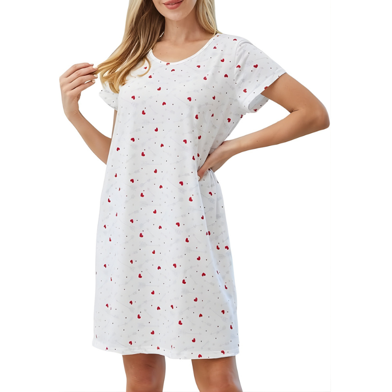Casual Nightgown Sleepwear With Short Sleeves And Sheep Print For Women