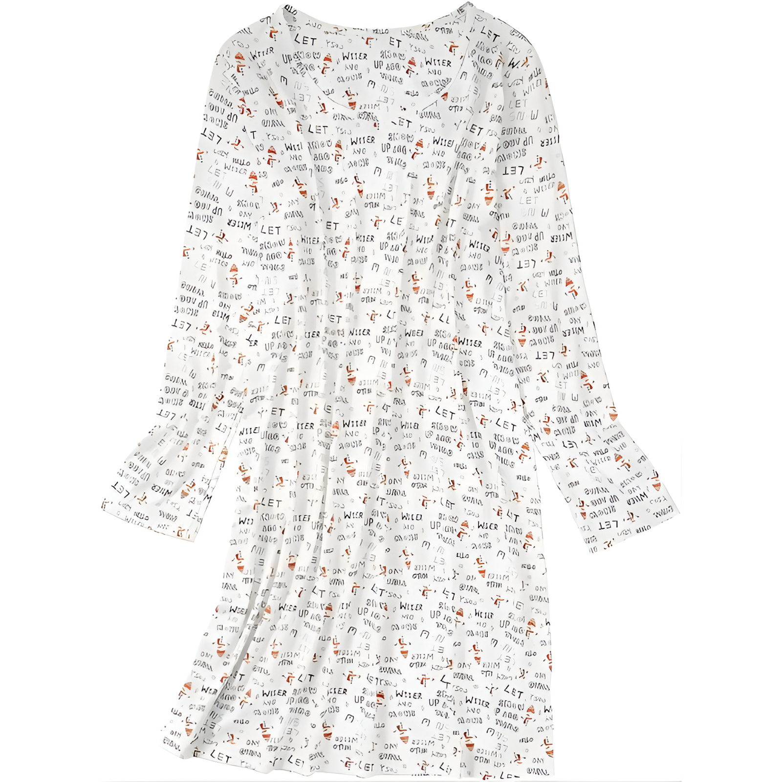 Printed Long Sleeve Nightgown House Dress For Women