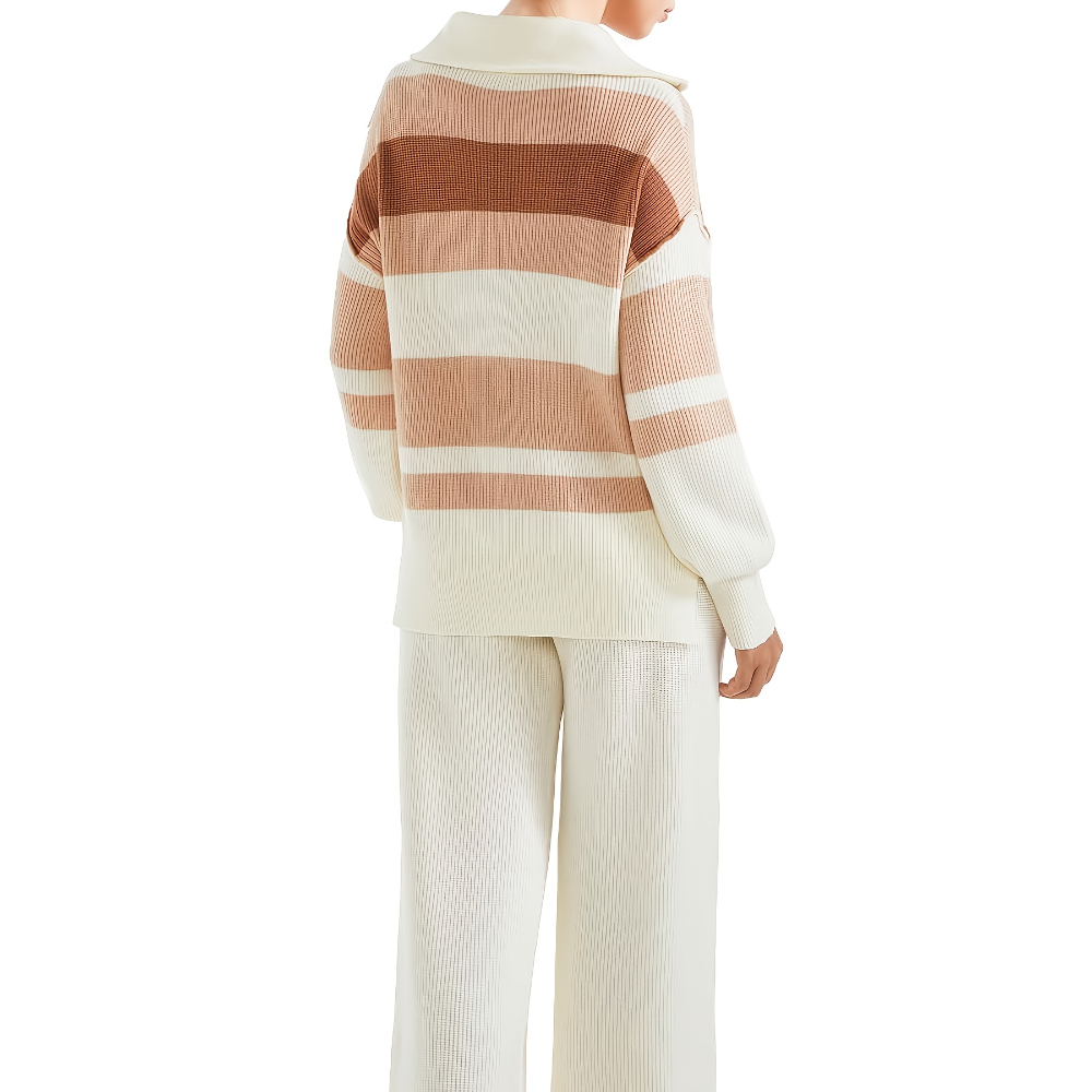 Zip Collar Knit Top Pant Set
