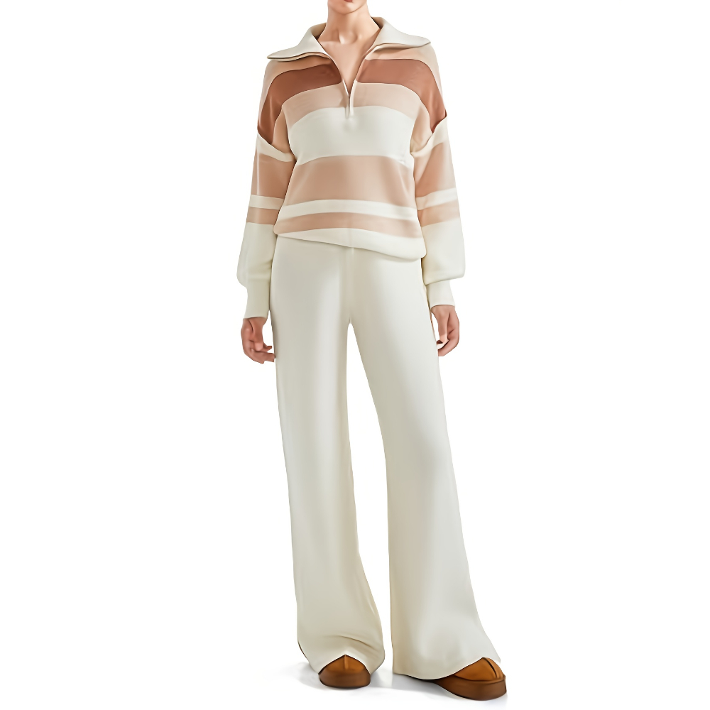 Zip Collar Knit Top Pant Set