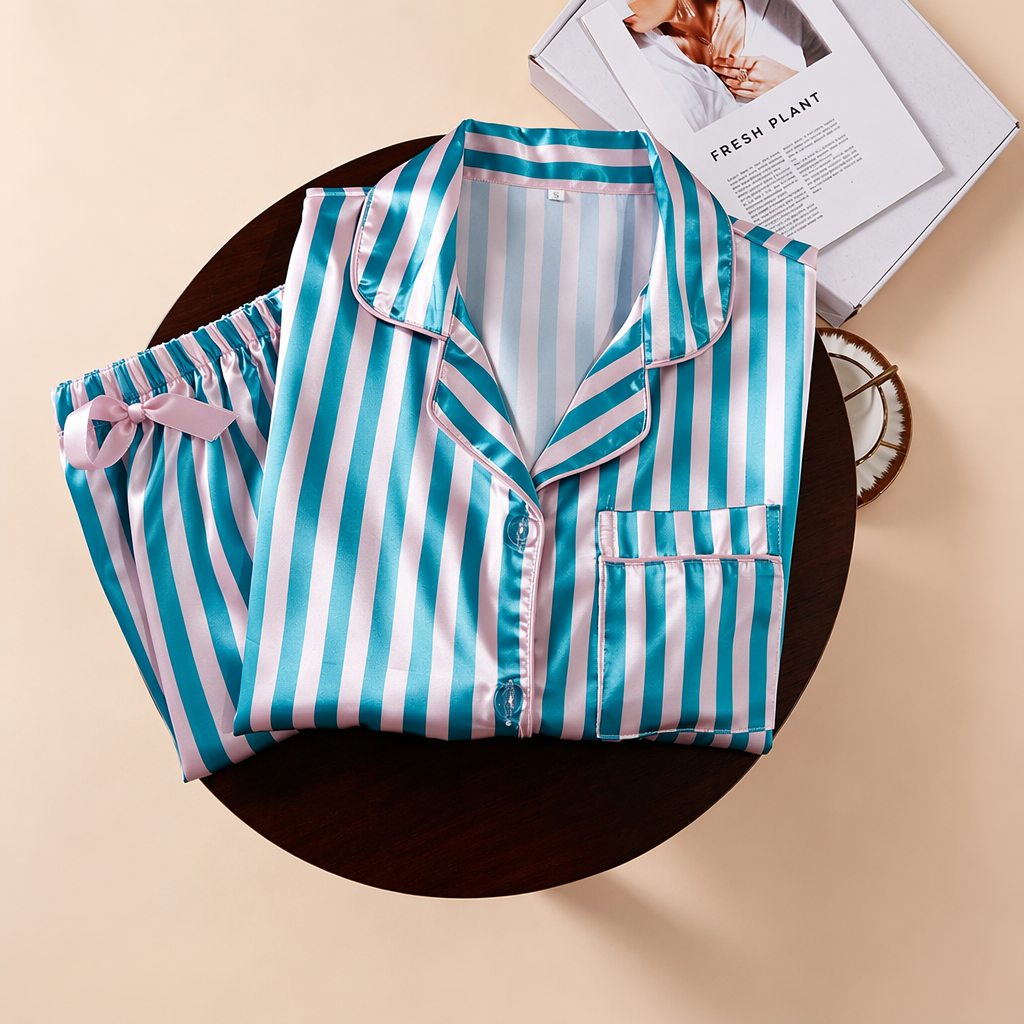Striped Front Buttoned Top and Shorts Set