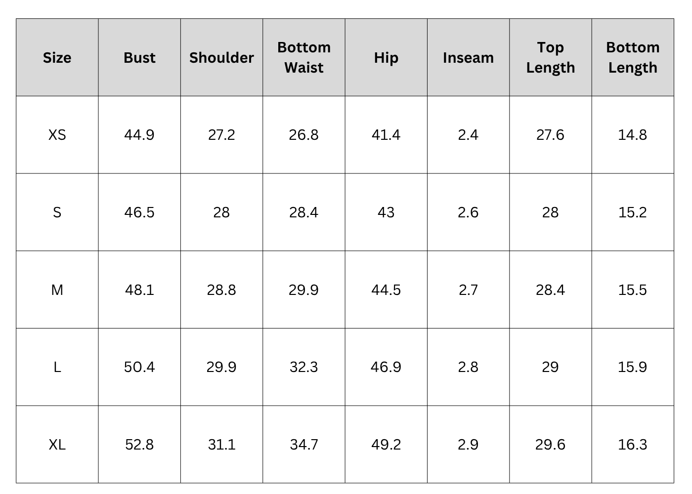 Size Chart