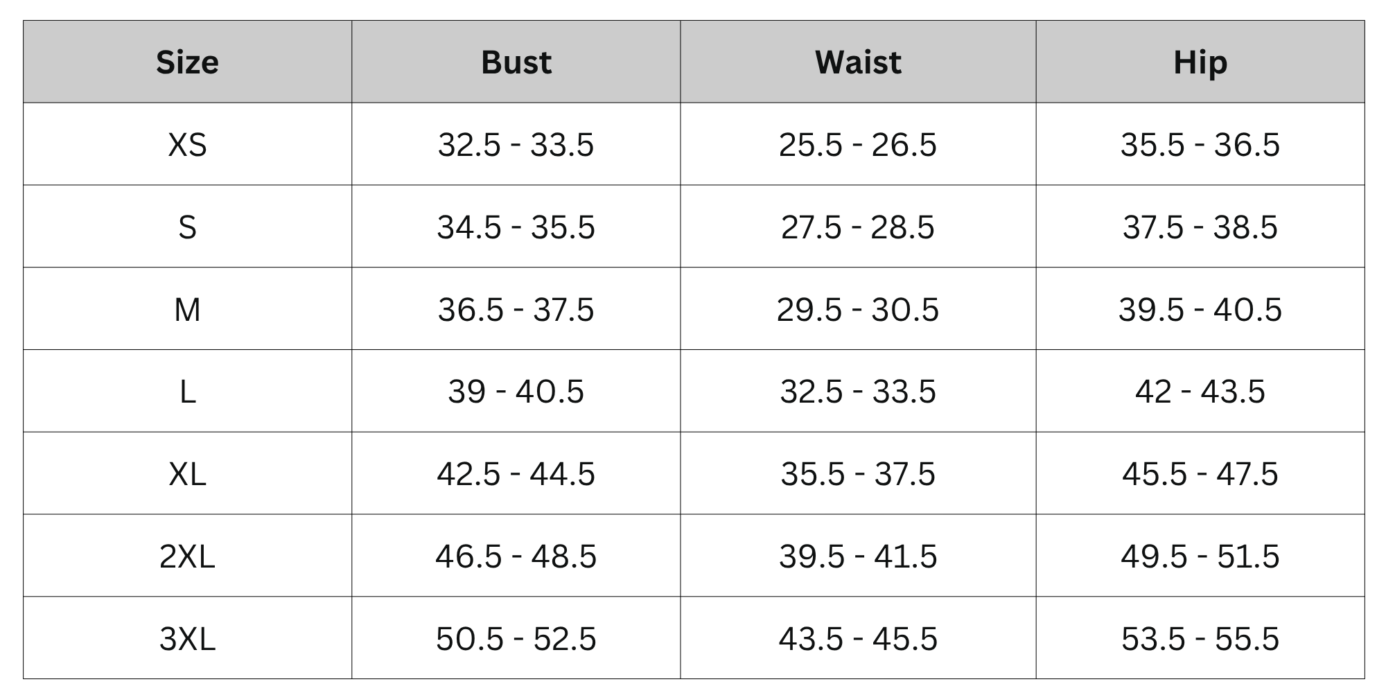 Size Chart