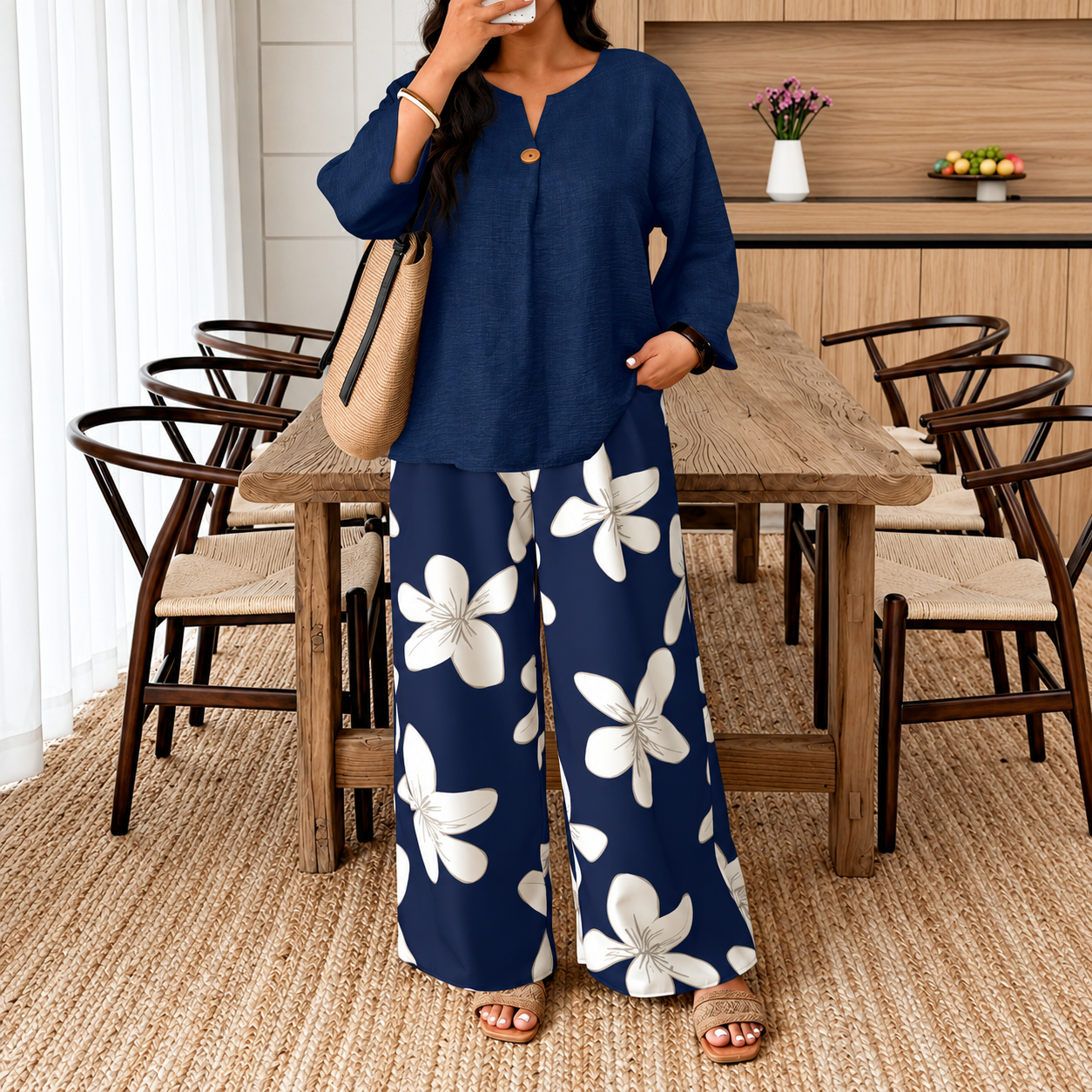 Plus Size Shirt And Pants 2 Piece Casual Fall Winter Set For Women