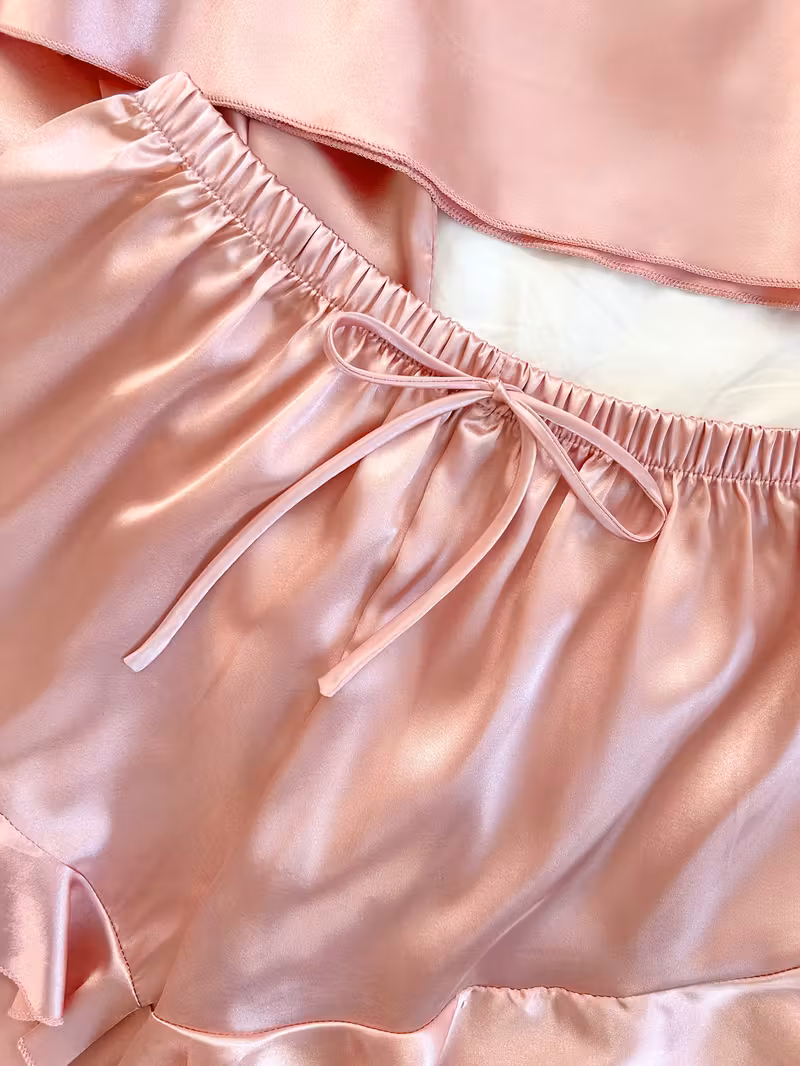 womens   v neck pajama set comfortable   polyester 4pcs sleepwear with tie waist and drawstring shorts   autumn and winter autumn winter sleepwear stylish sleepwear polyester fabric pink 3