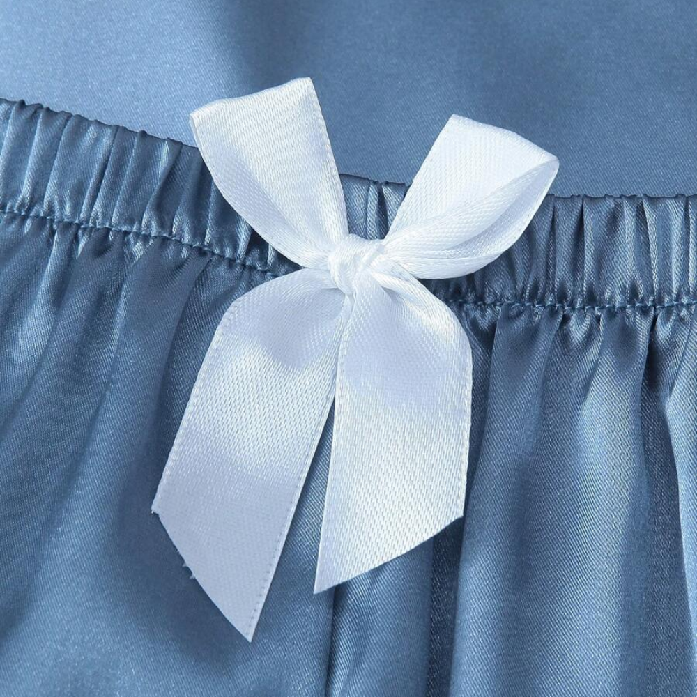 Two Pieces Bowknot Sleeve Lapel Top And Shorts Set For Women