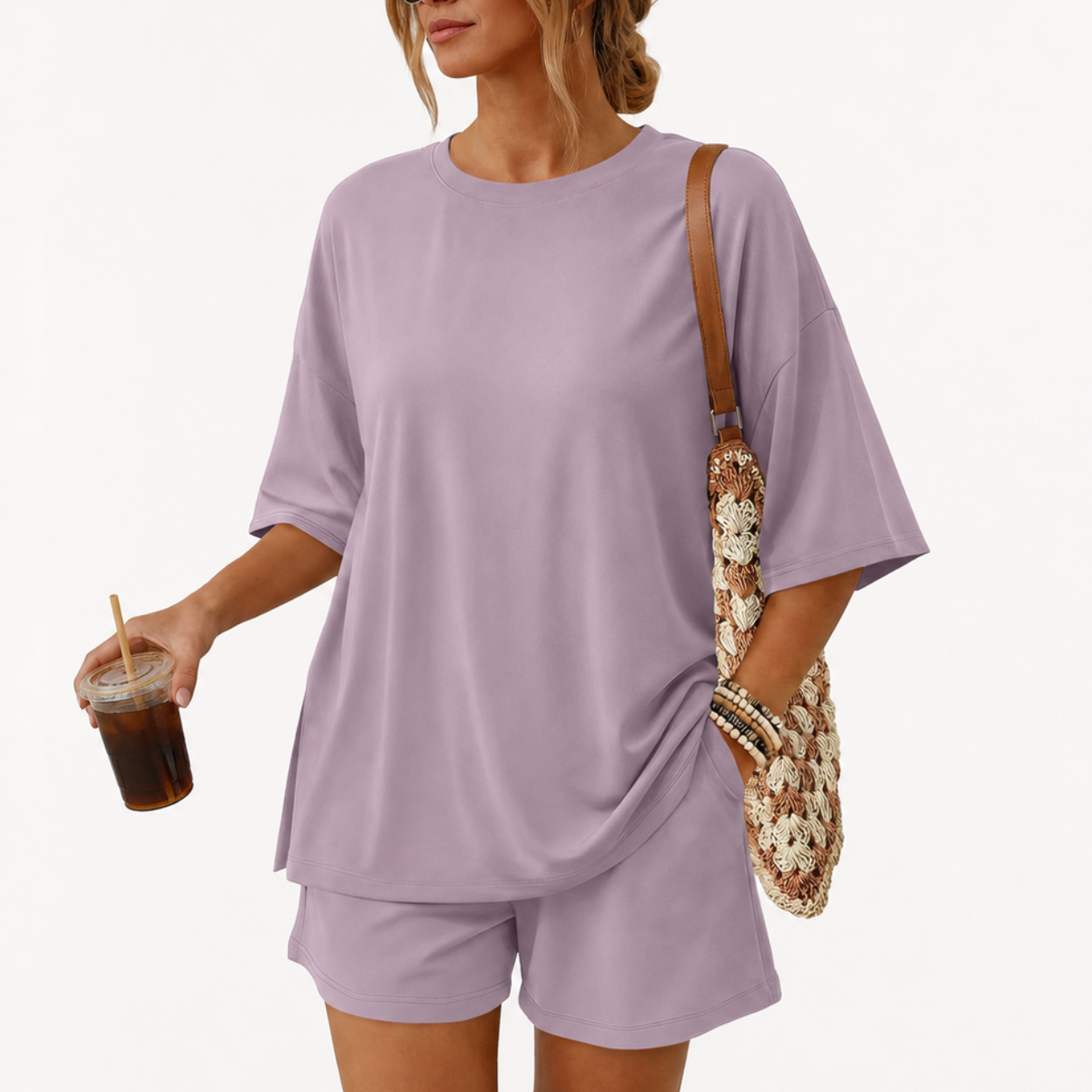 2 Piece Summer Set with Oversized Top And Loose Shorts