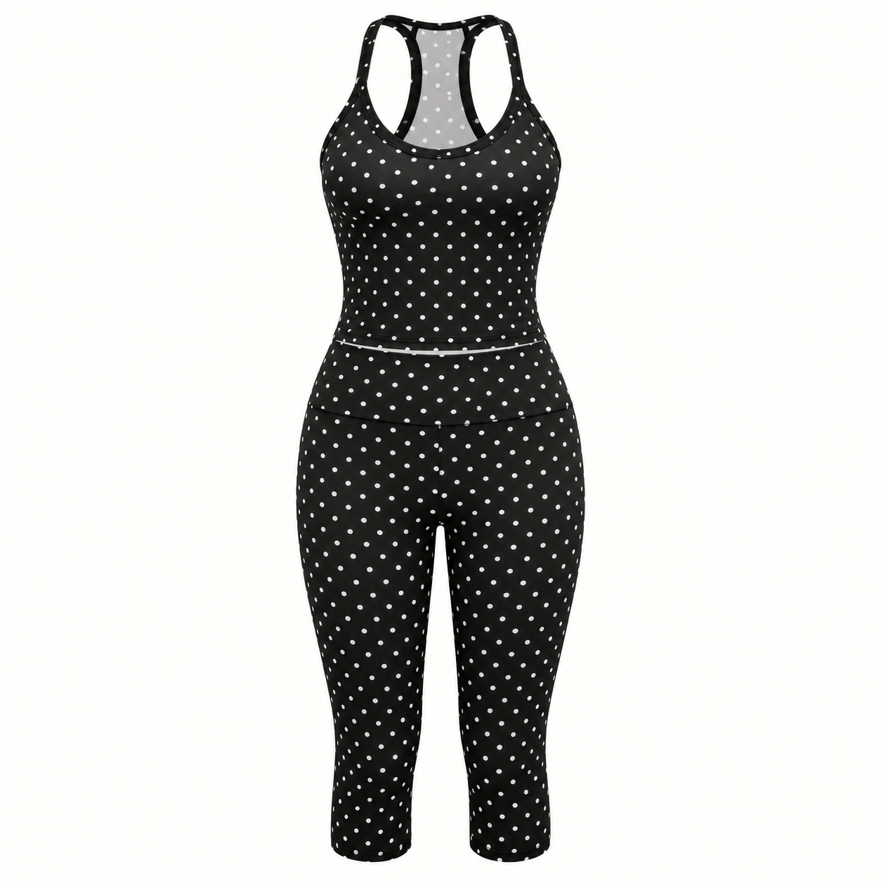 2 Pieces Polka Dot Top And Cropped Pants Set For Women