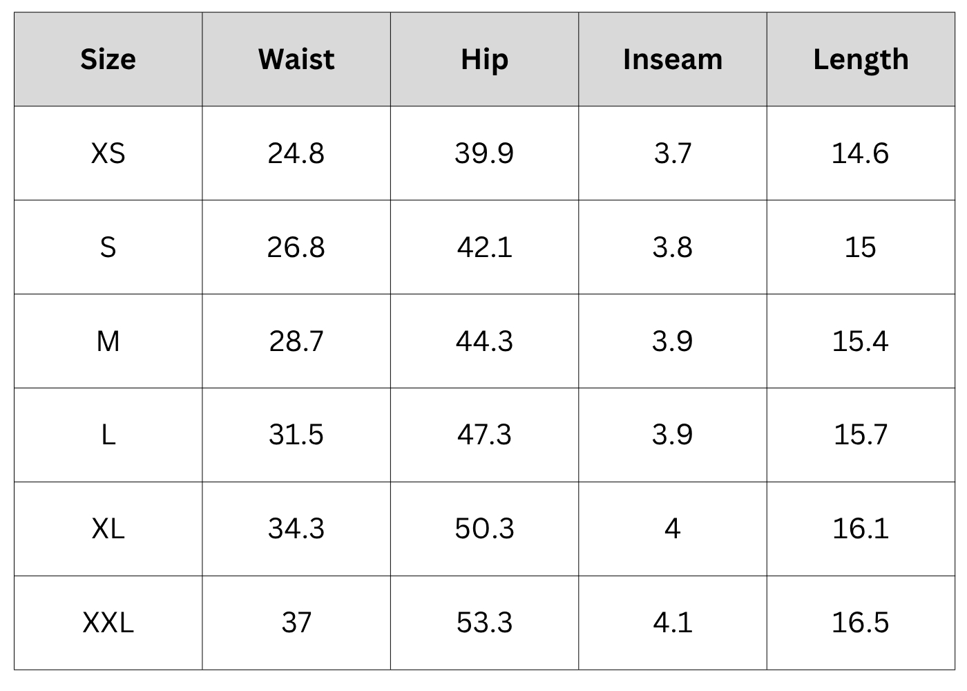 Size Chart