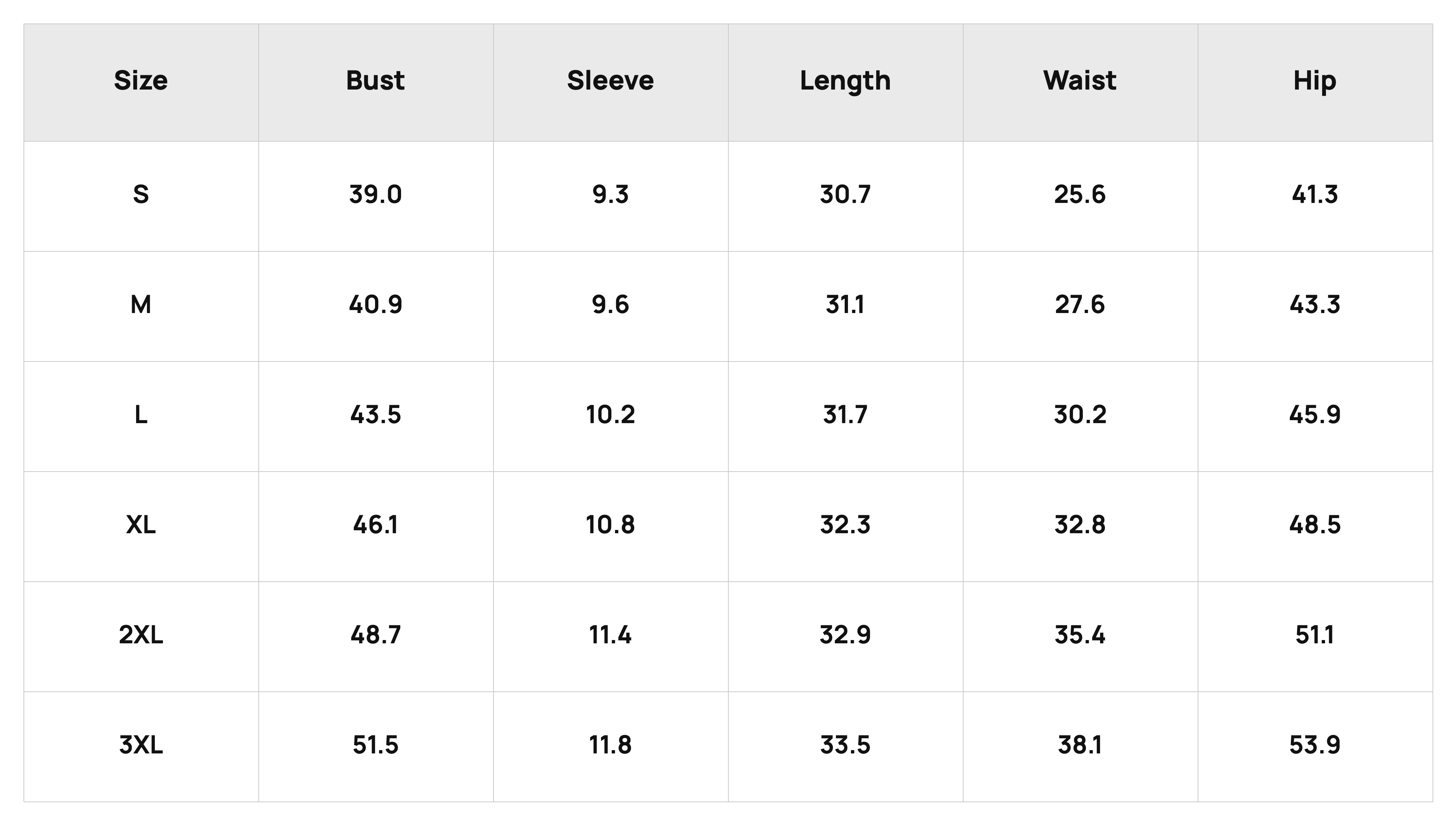 Size Chart