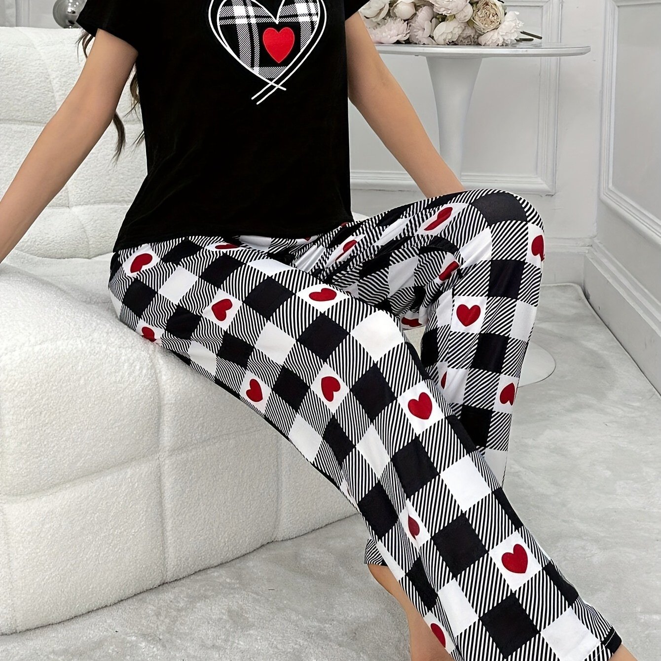 Cordate Printed Top And Loose Pants Set For Women