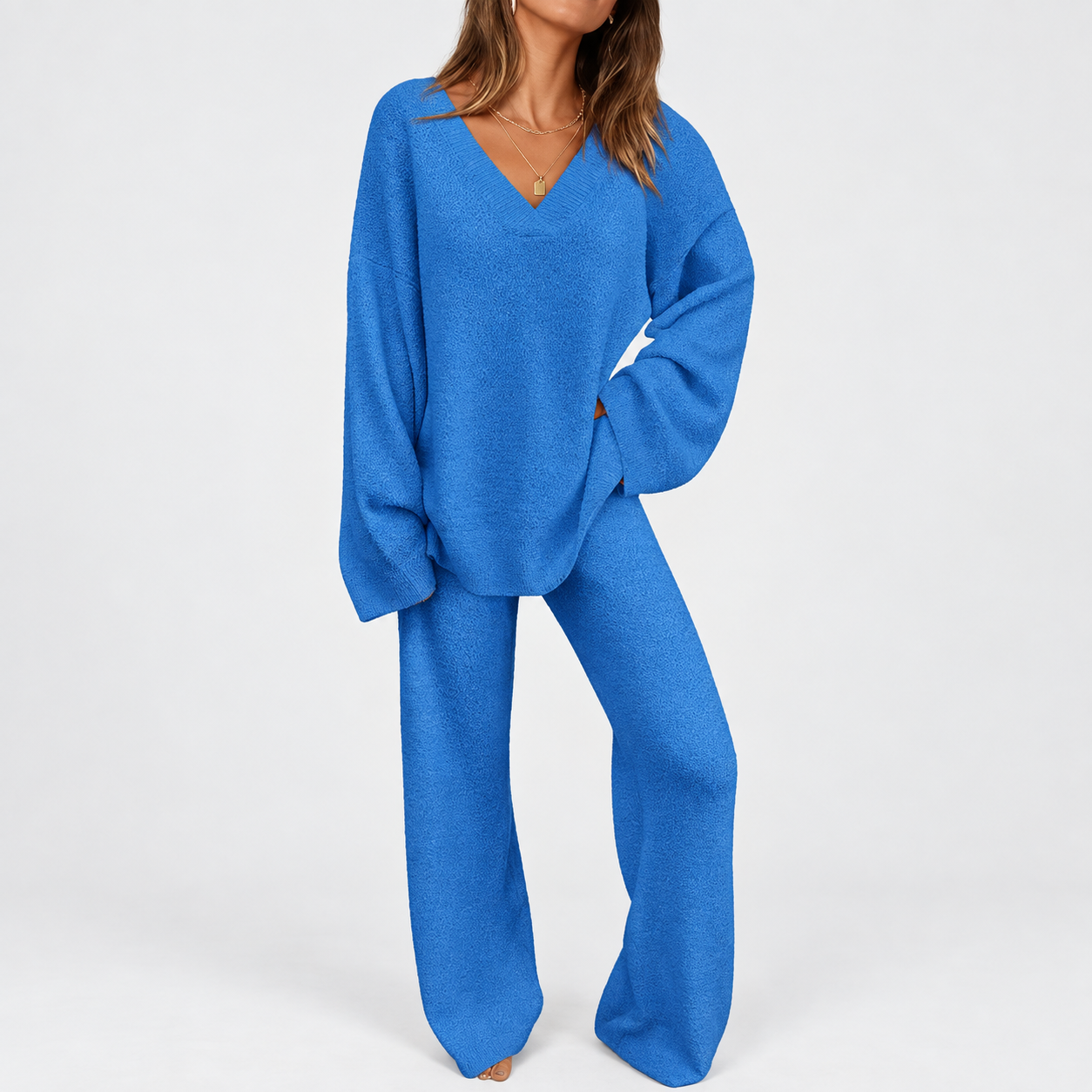2 Piece Set Collar Tops Pants Loungewear Pajama For Women
