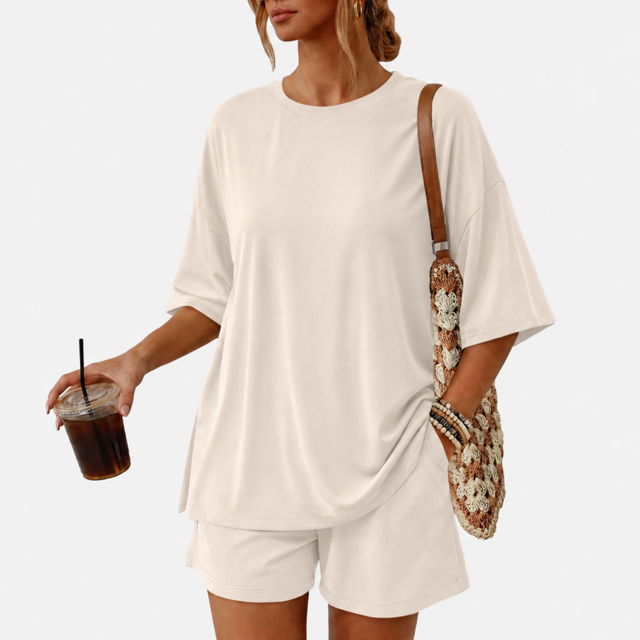 2 Piece Summer Set with Oversized Top And Loose Shorts