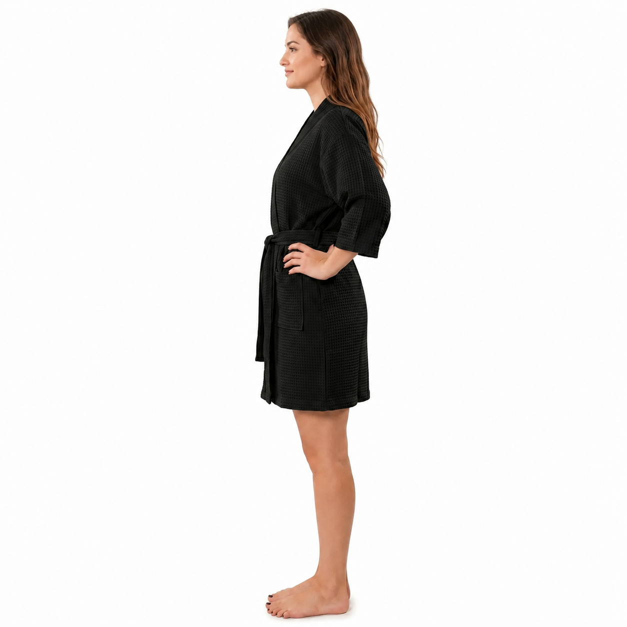 Lightweight Short Kimono Bathrobe With Tie Belt Closure