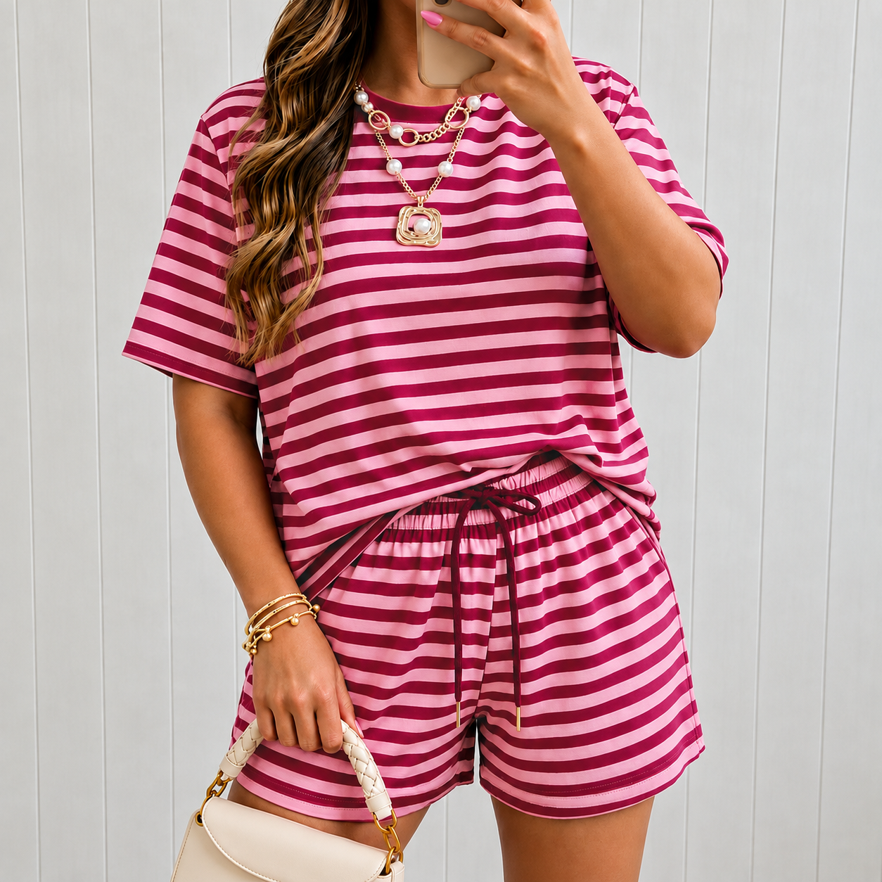 2 Pieces Striped Lounge Set For Casual Wear For Women