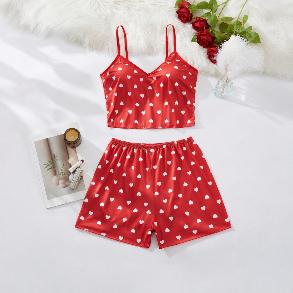 Cordate Printed Sleeveless Two Piece Pajama Set