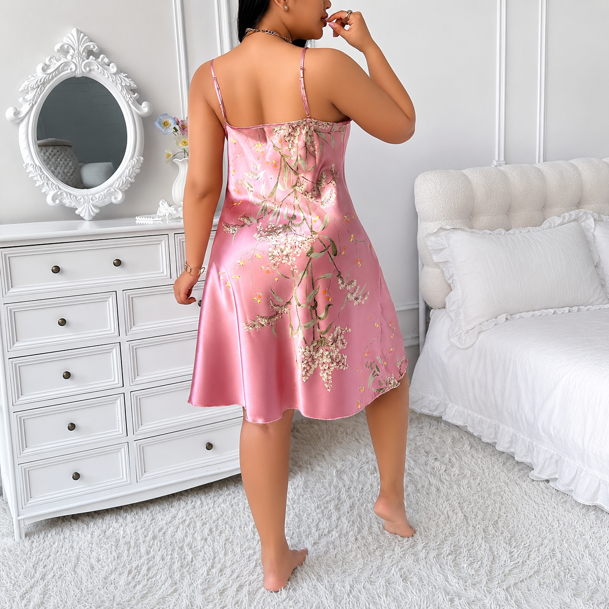 Floral Print Draped Collar Camisole Nightgown For Women 