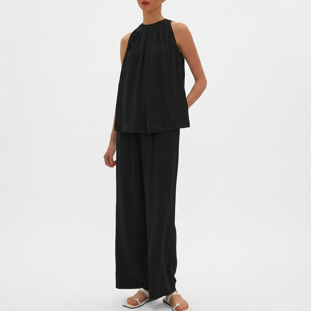 2 Piece Sleeveless Tank Top And Wide Fit Pant Sets For Women