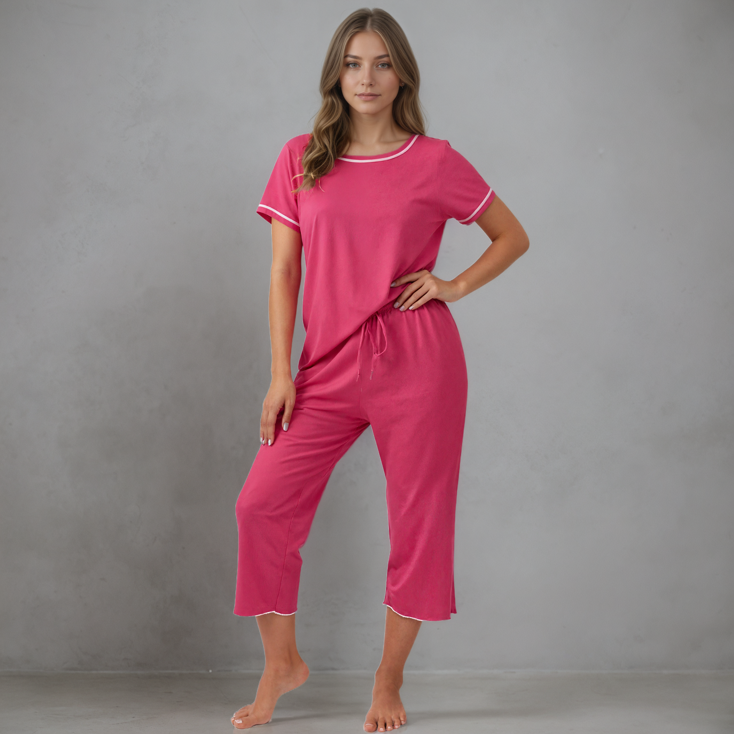 Capri Bottom Pajama Set With Short Sleeve