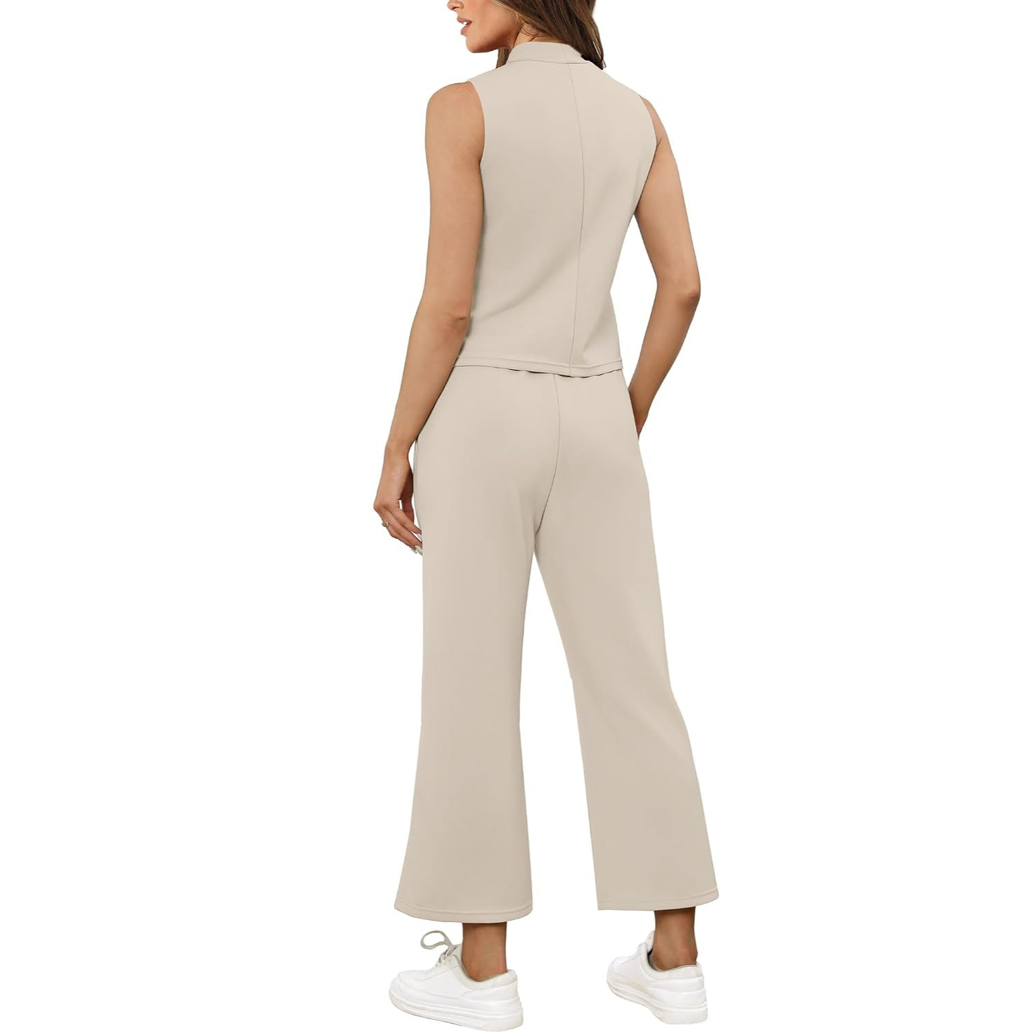 2 Pieces Mock Top And Wide Crop Pants Lounge Set For Women