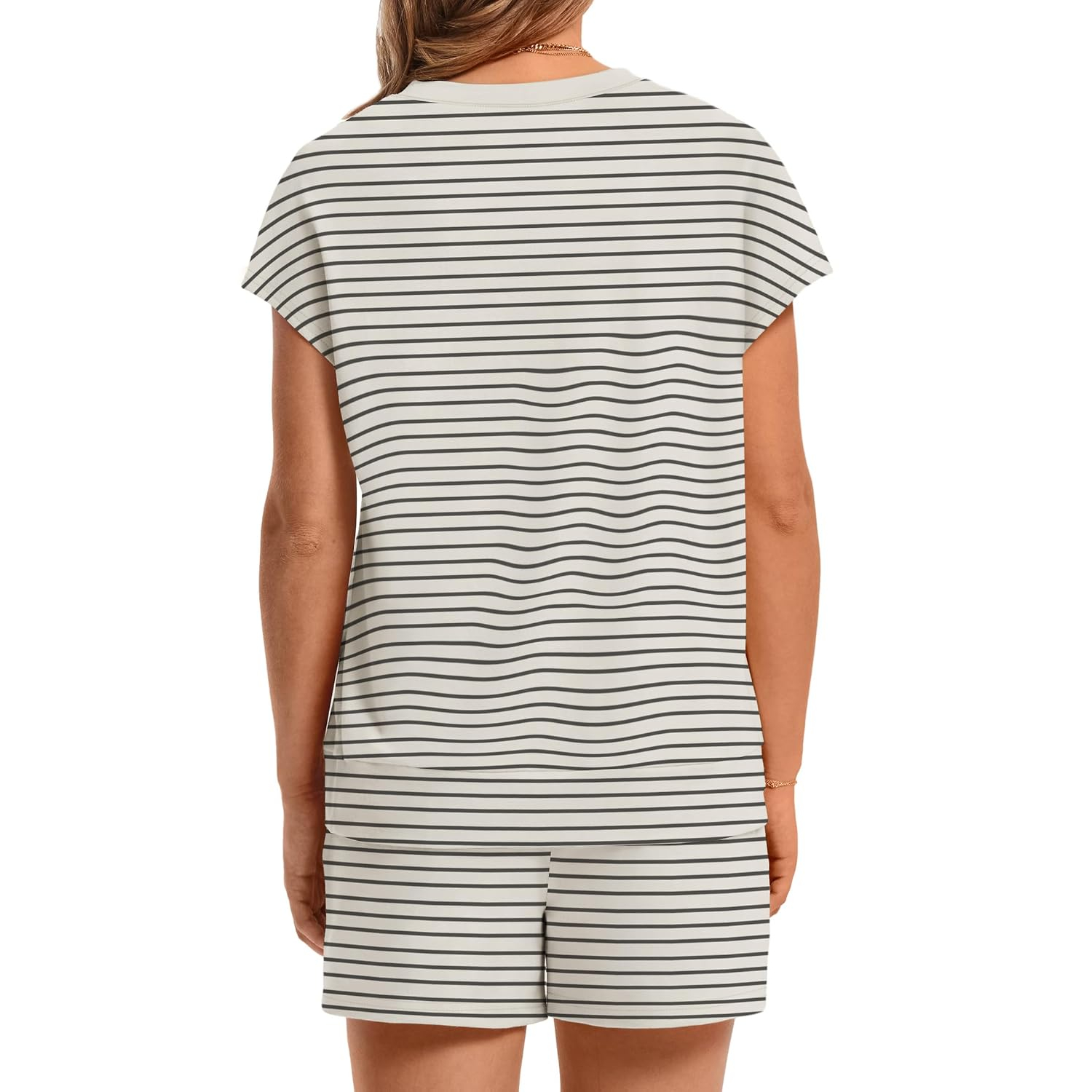 2 Pieces Cap Sleeve Top And Drawstring Shorts Set For Women