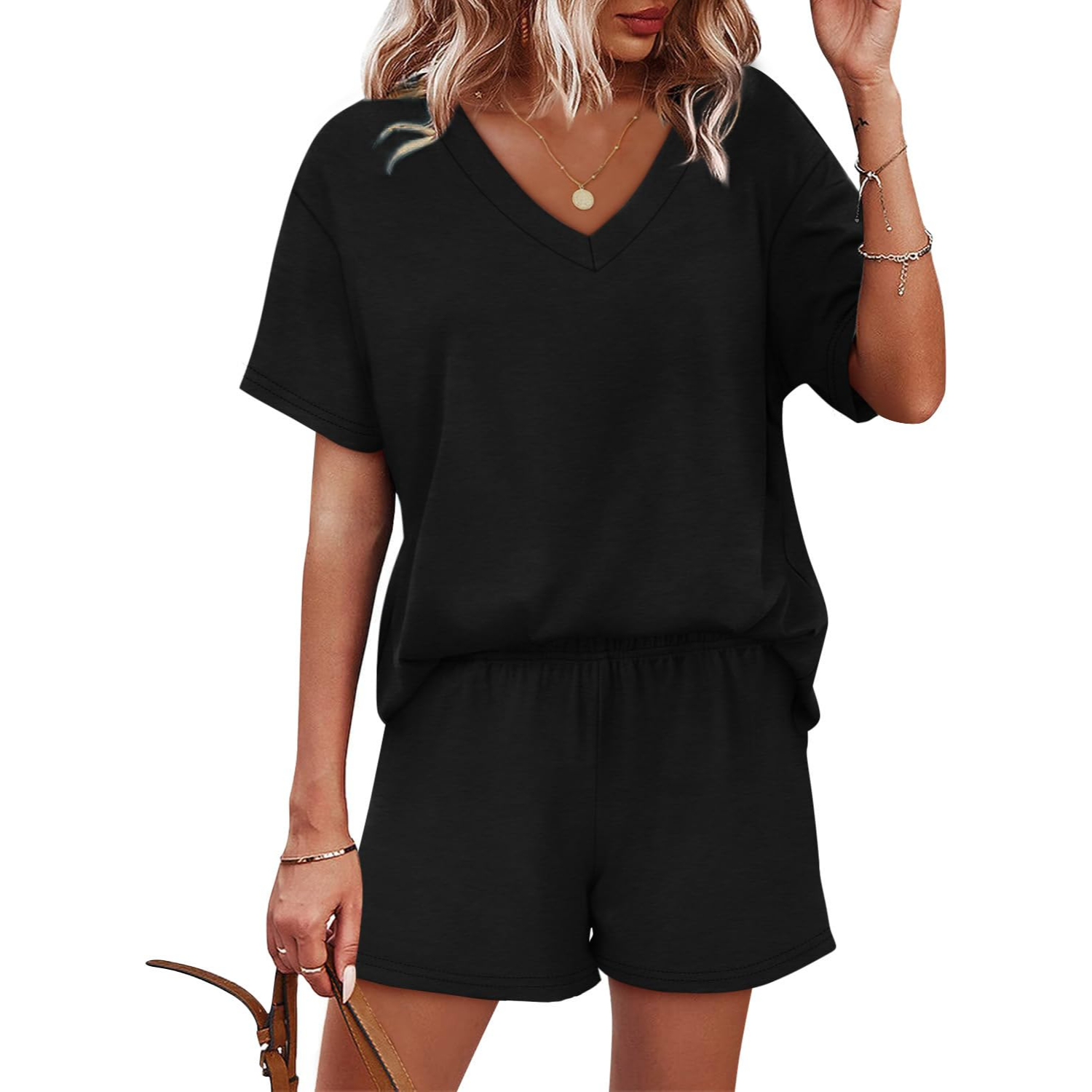 2 Pieces Top And Shorts Outfit Sleepwear Set For Women