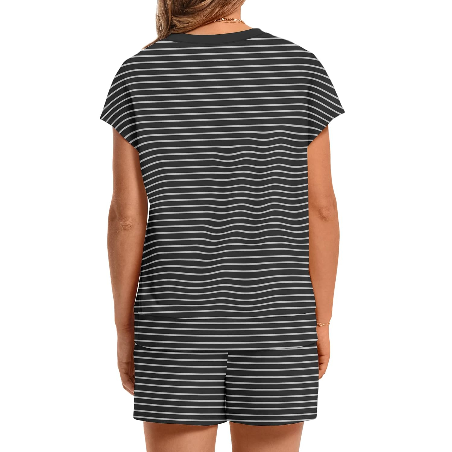 2 Pieces Cap Sleeve Top And Drawstring Shorts Set For Women