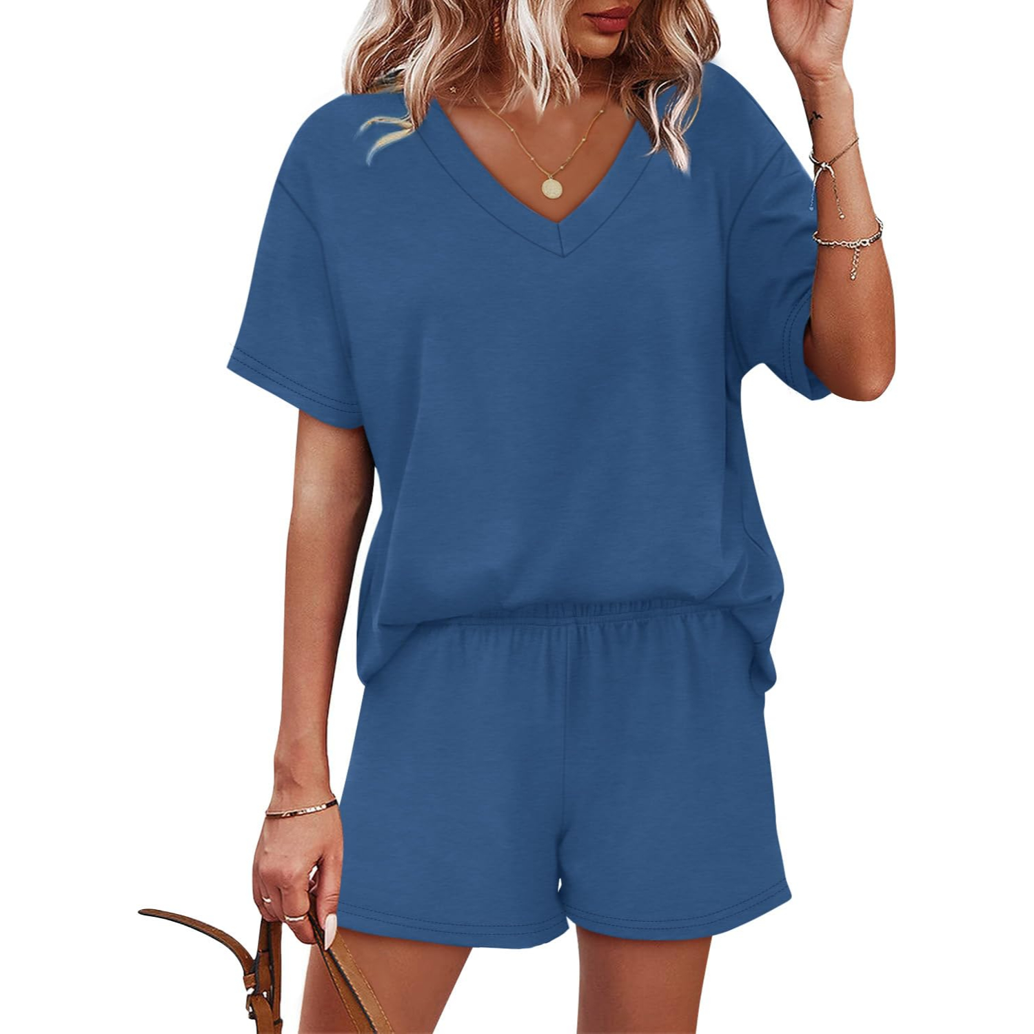 2 Pieces Top And Shorts Outfit Sleepwear Set For Women