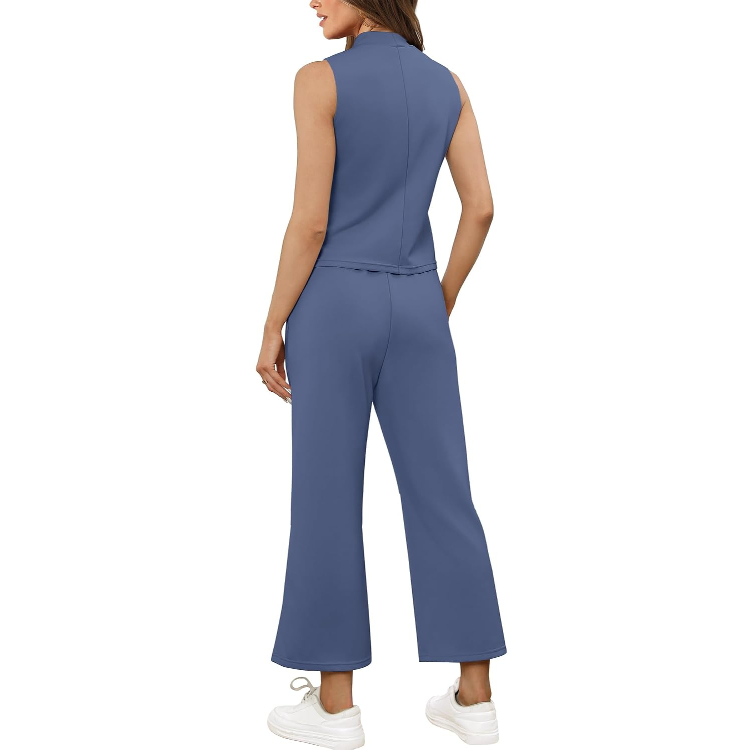 2 Pieces Mock Top And Wide Crop Pants Lounge Set For Women