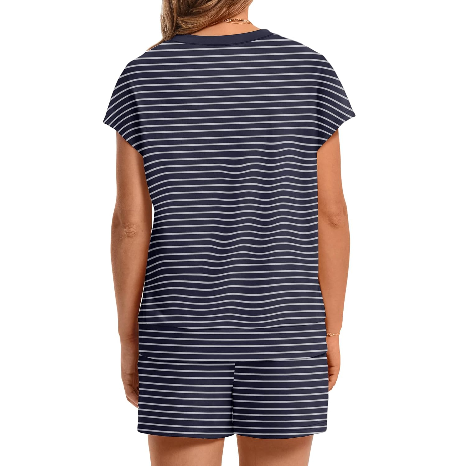 2 Pieces Cap Sleeve Top And Drawstring Shorts Set For Women