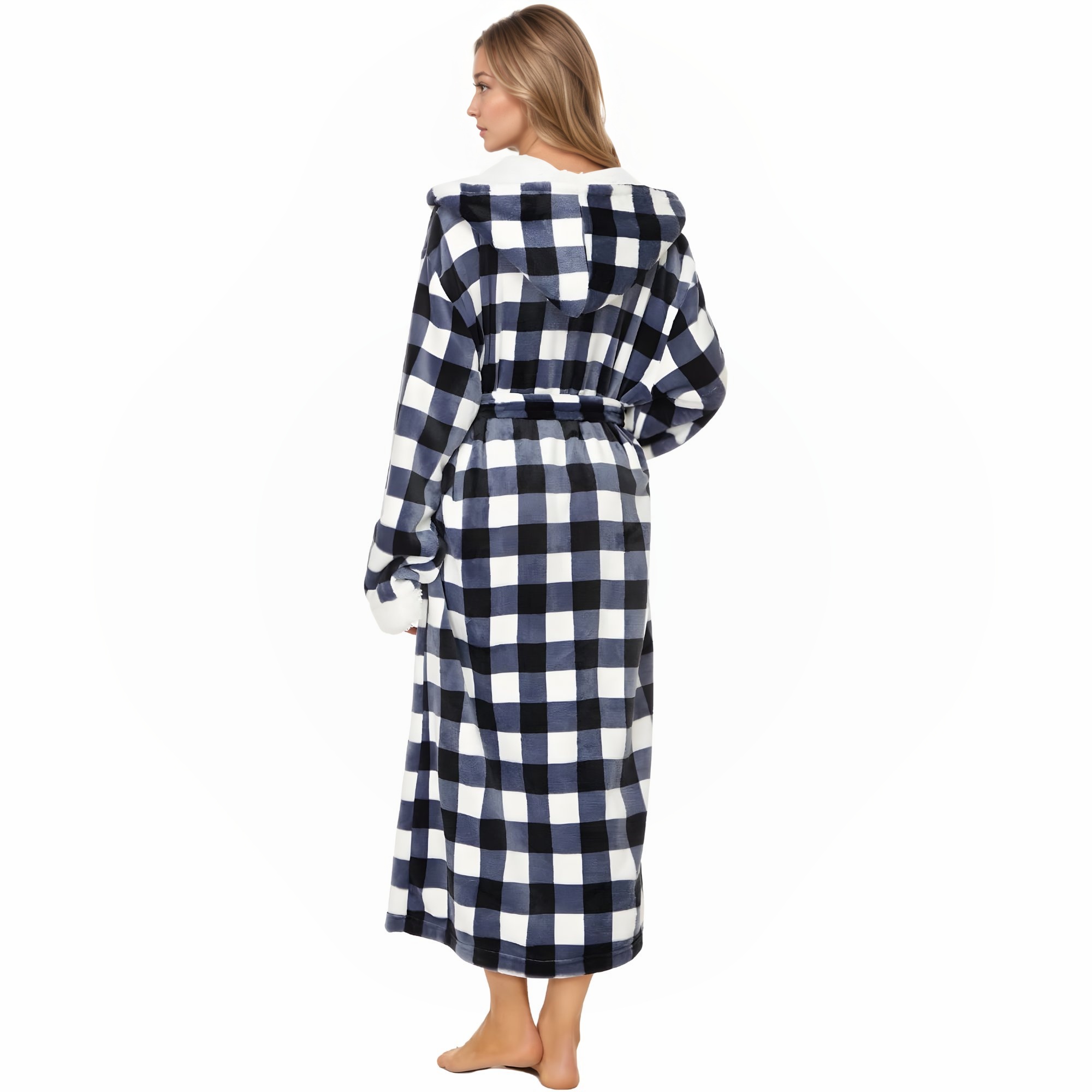 Soft Fleece Hooded Long Bathrobe For Women Home Lounge