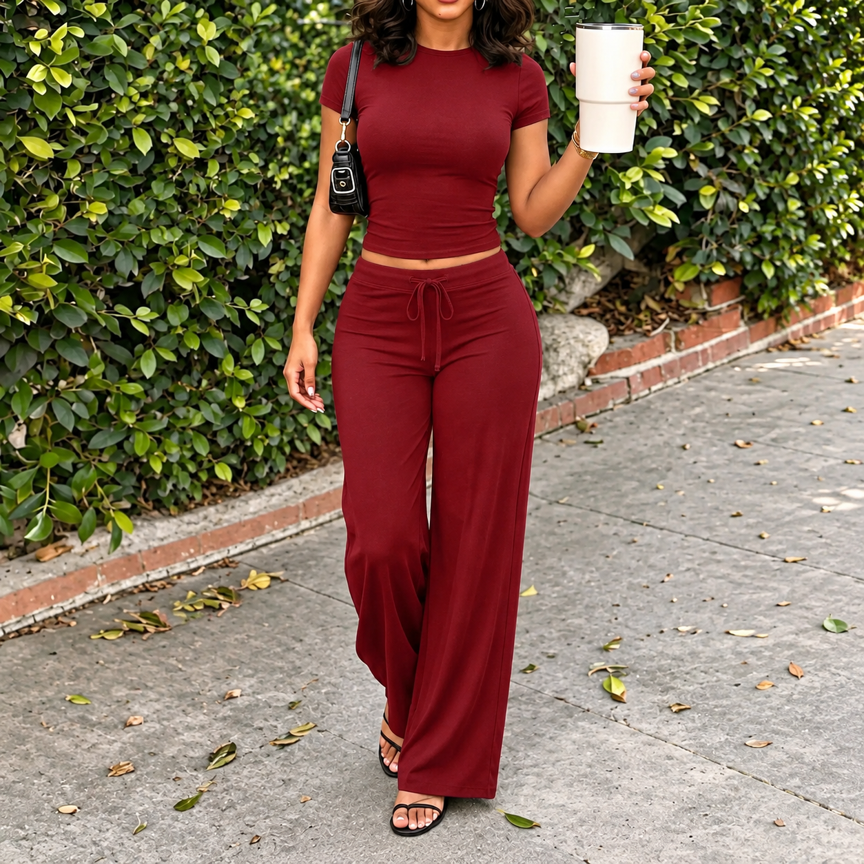 Short Sleeve T Shirt and Straight Pants 2 Piece Casual Set for Women
