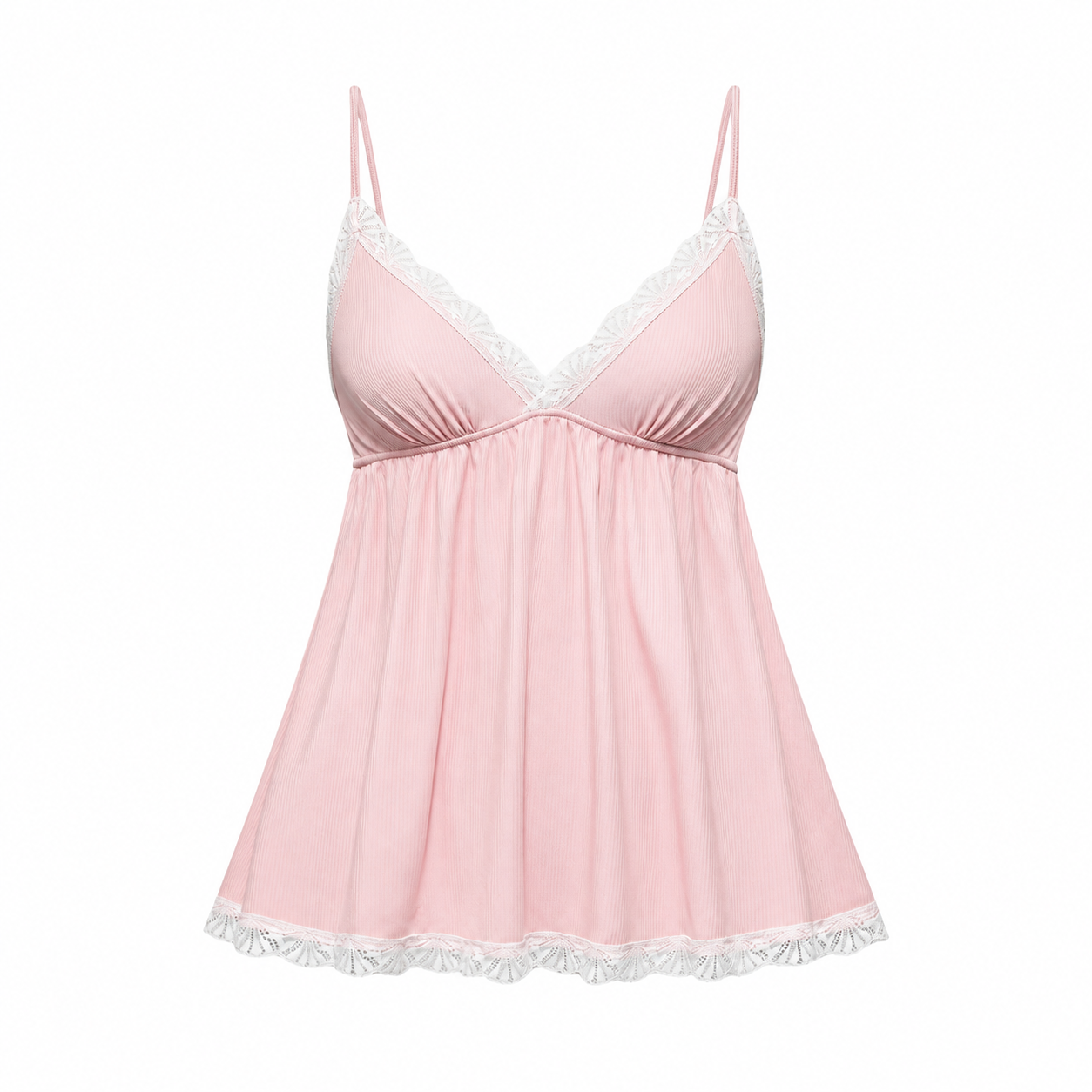 Ribbed Lace Camisole and Shorts 2 Piece Pajama Set for Women