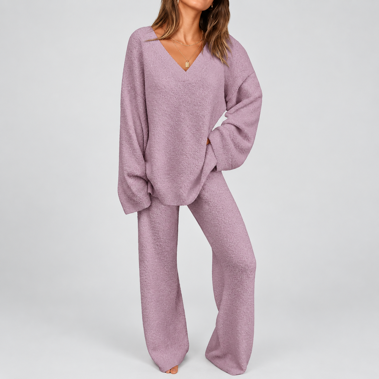 2 Piece Set Collar Tops Pants Loungewear Pajama For Women