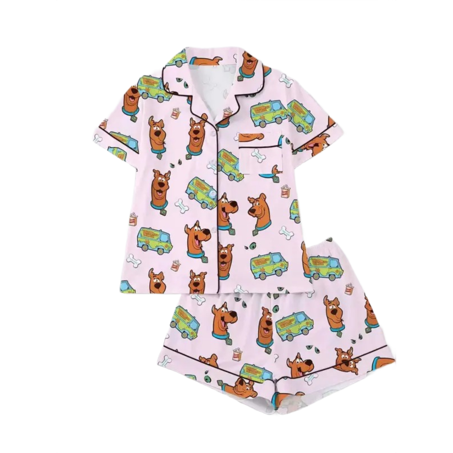 2 Pieces Short Sleeve Cartoon Graphic Loungewear Set For Women
