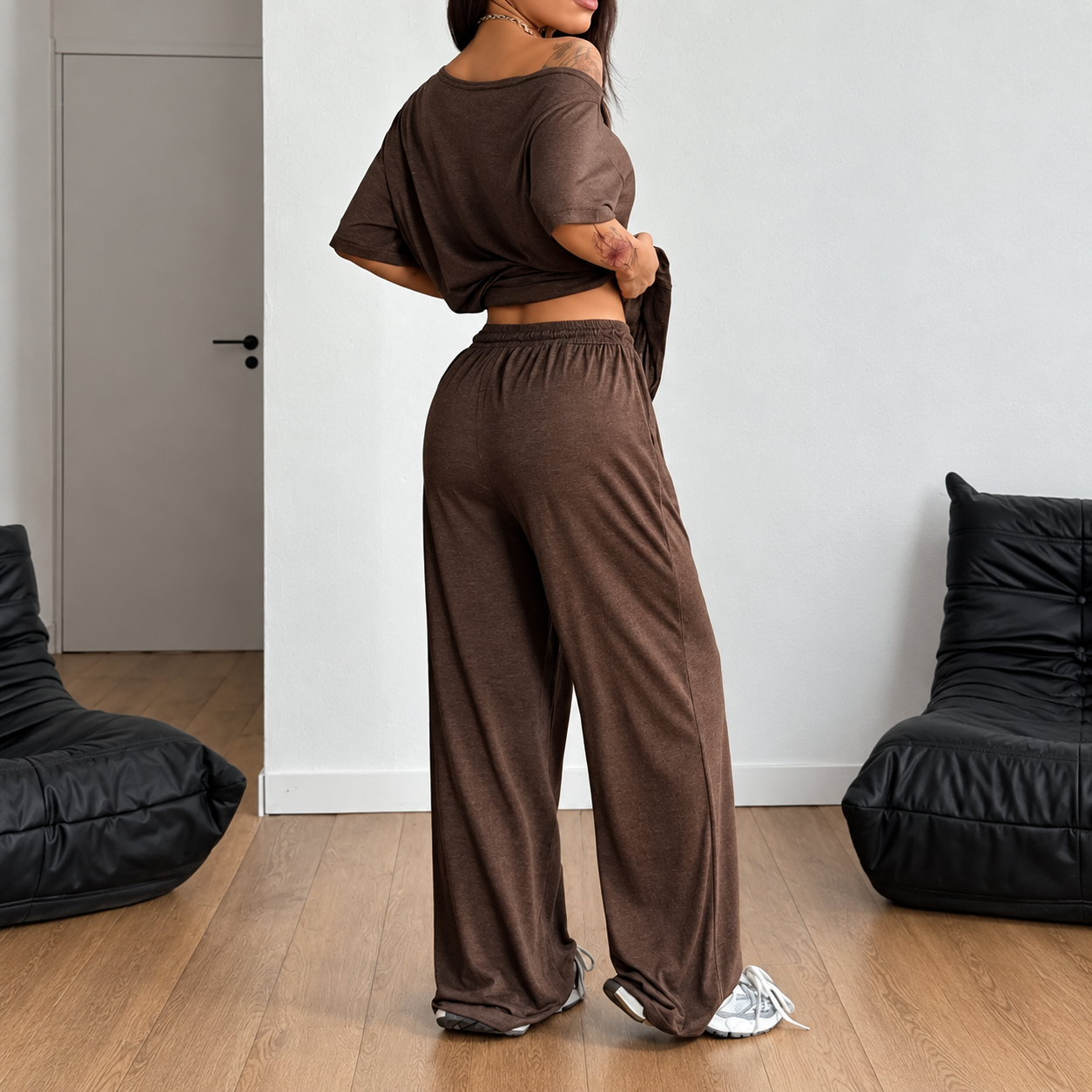 2 Piece Of Short Sleeve Loose Top And Long Pants Loungewear Set For Women