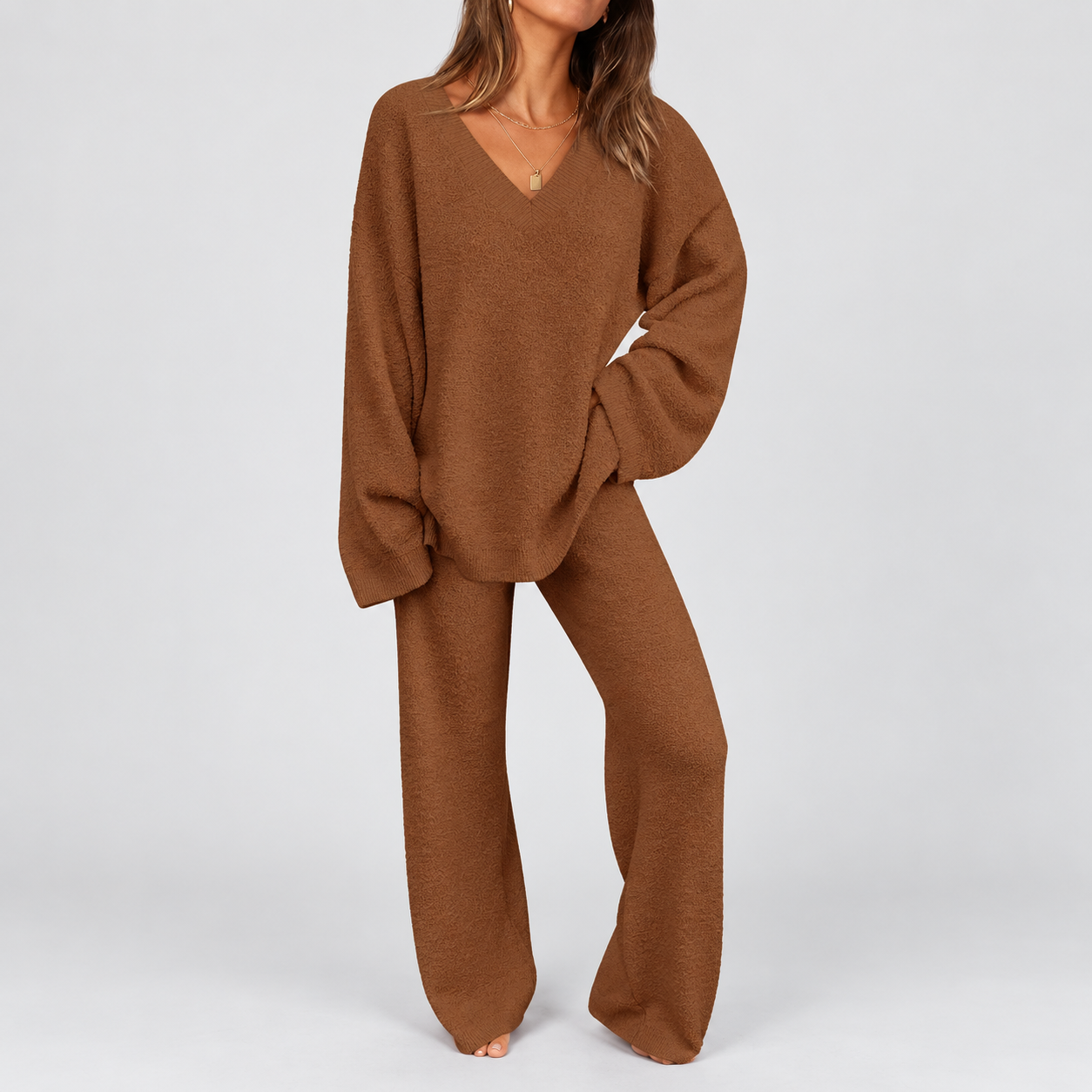 2 Piece Set Collar Tops Pants Loungewear Pajama For Women